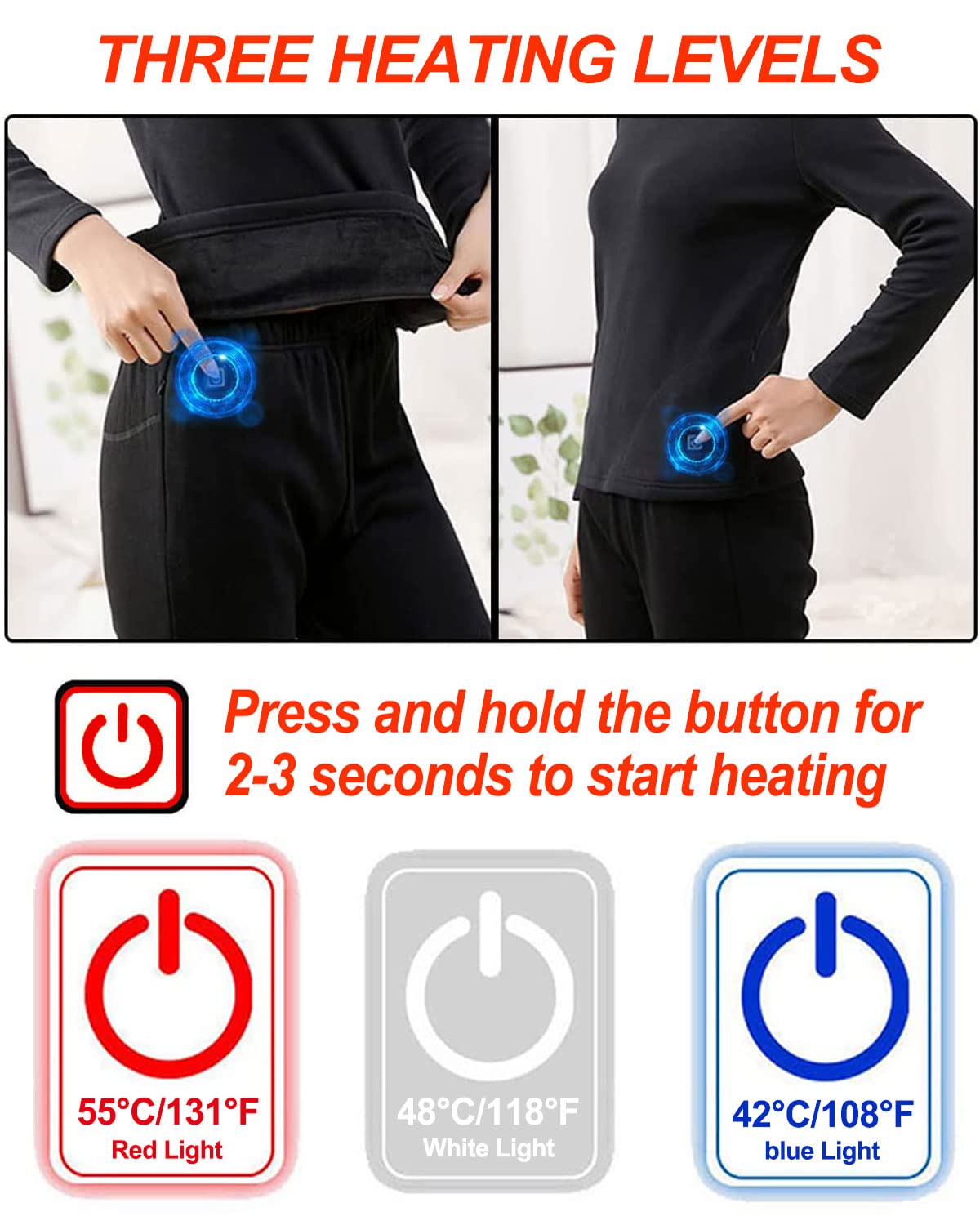Sous-vêtements thermiques pour femmes, leggings pour femmes de neige ? Ensemble de sous-vêtements thermiques chauffants pour femmes pour USB rechargeable