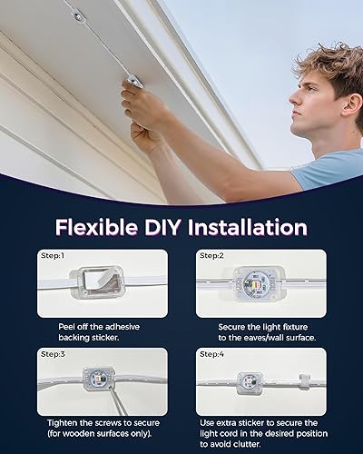 Miniatura 8 de Luces permanentes para exteriores para casa, luces LED RGB inteligentes de 100 pies, decoración al aire libre con aplicacióncontrol remoto,