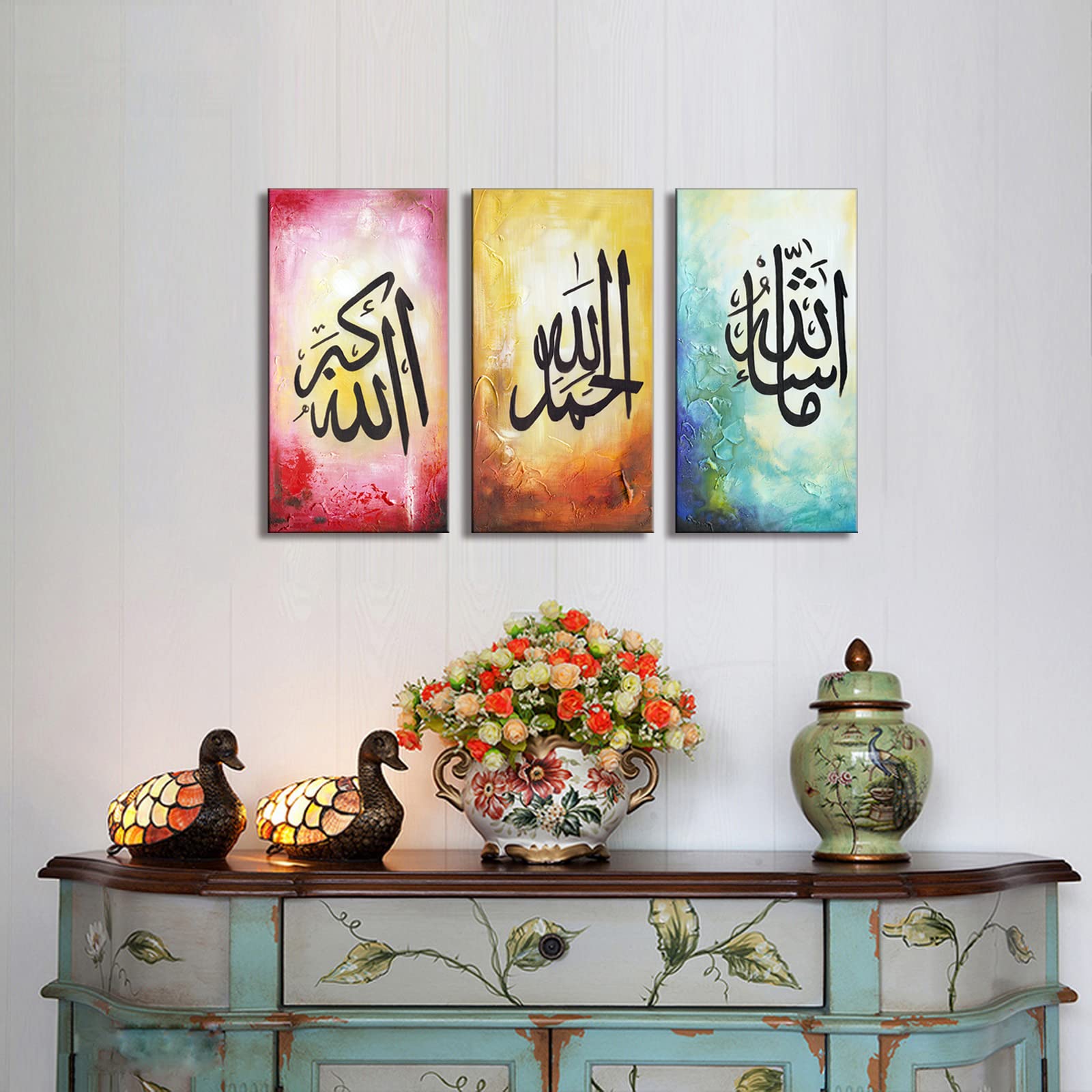 Buy 3 Piece Islamic Wall Art For Living Room Red Yellow and Blue Arabic