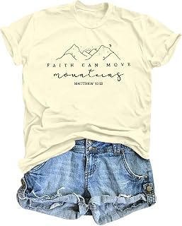 Womens Christian Shirt Faith Can Move Mountains T Shirt Faith Inspirational Tee Religious Sayings Tops
