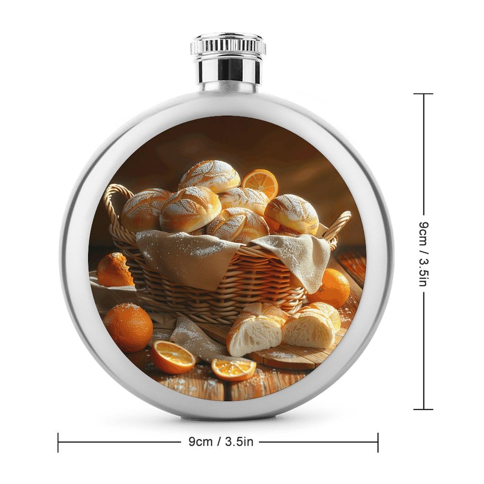 Stainless Steel Wine Bottle Liquor Container Basket of Bread Print Leak Proof Hip Flask Durable for Camping Hiking Travel Festivals
