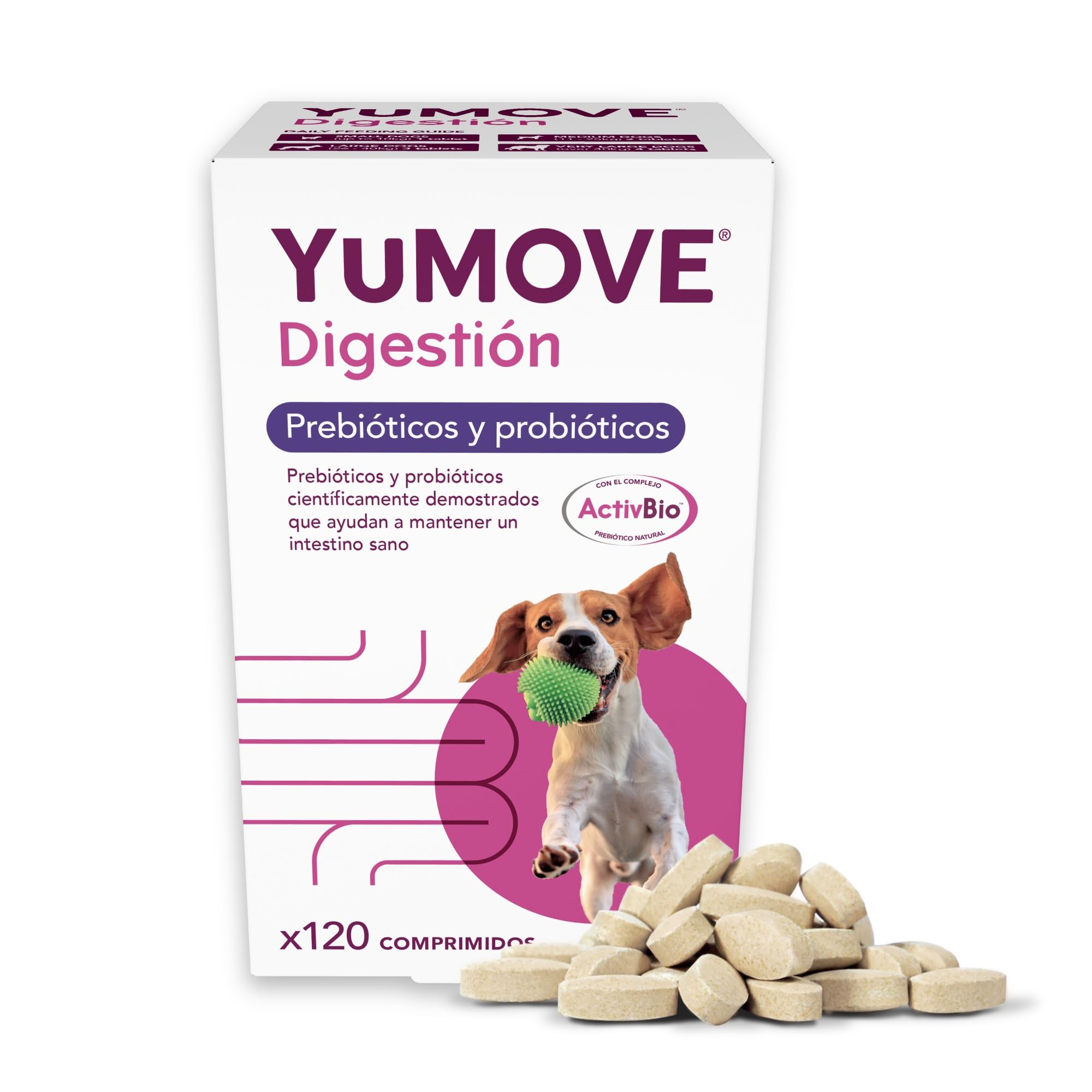 YuMOVE Probióticos para Perros 120 Pastillas - Fórmula ActivBio con L. Acidophilus, B. Bifidum & Prebióticos para Perros Naturales - Appoyo Intestinal, Digestión Saludable & Bienestar Canino Diario