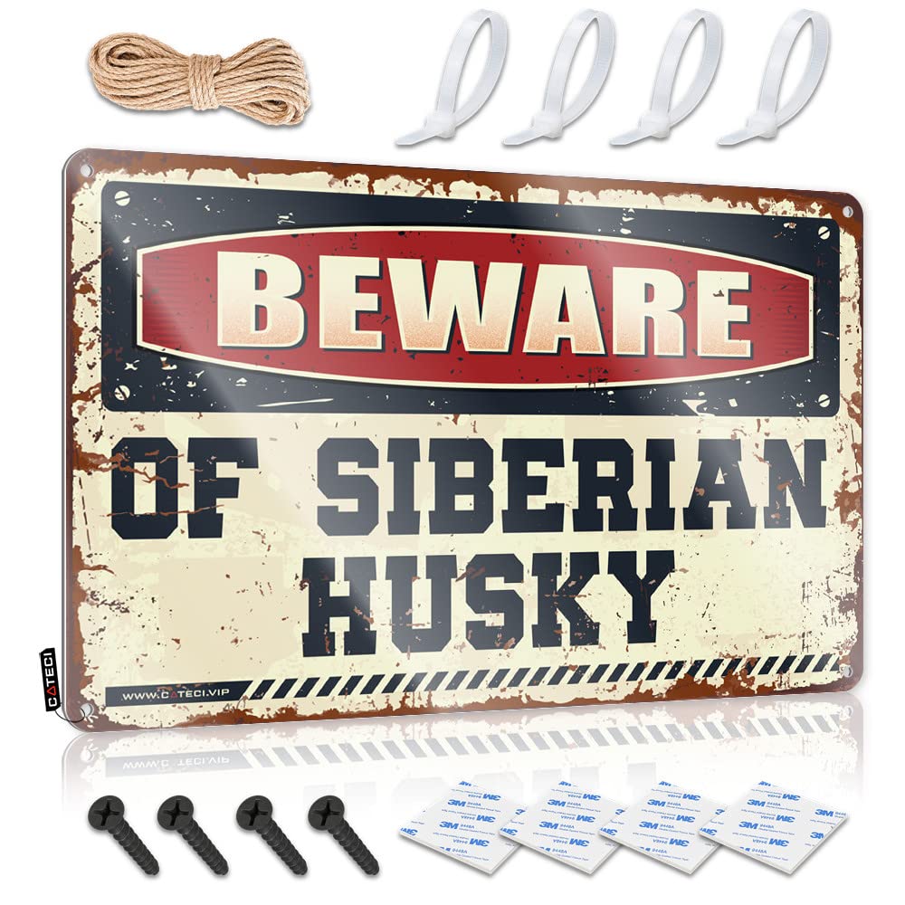 Room Door Decor Beware Of Siberian Husky Tin Sign Tin Signs Funny Vintage Bar Wall Decor