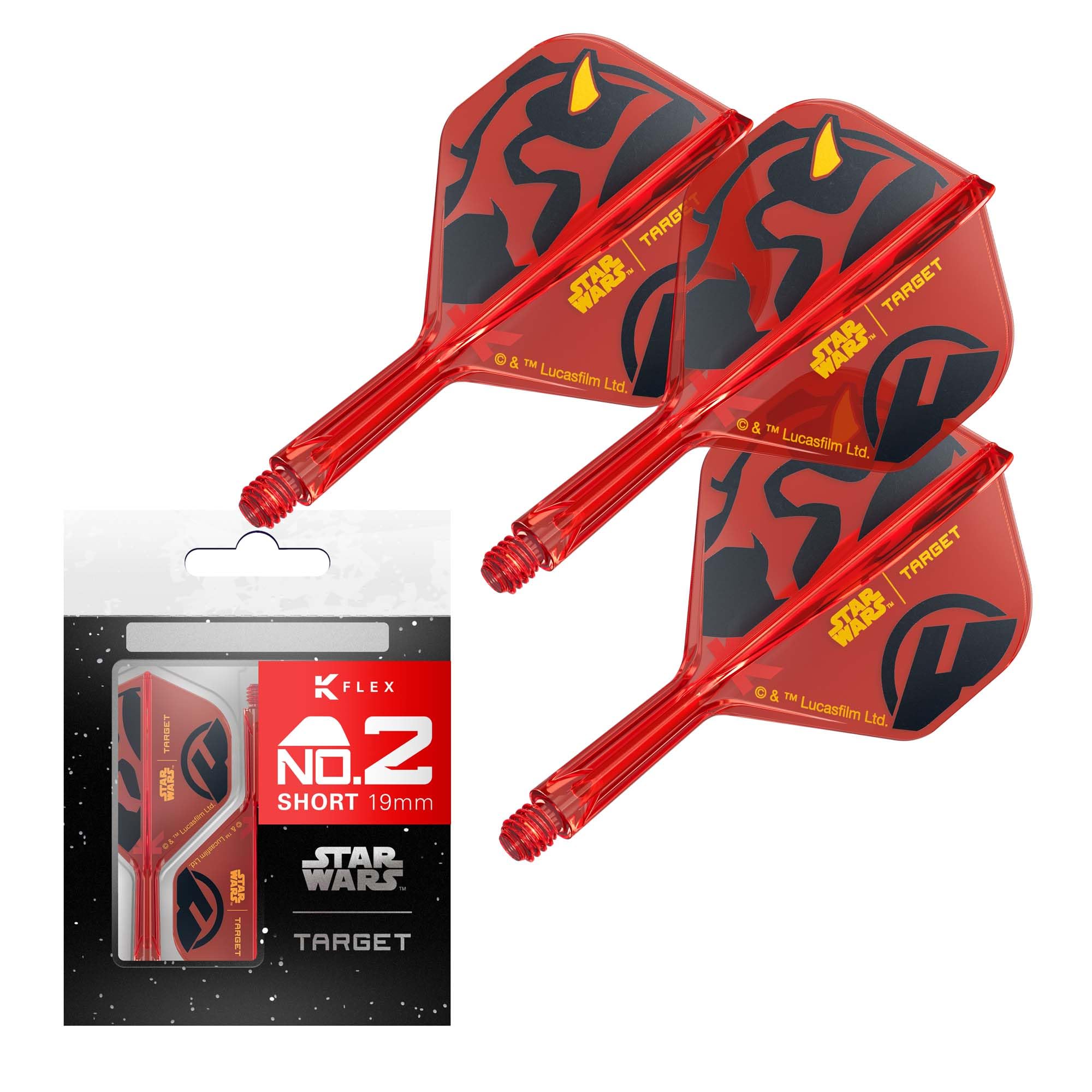 Target Darts Star Wars Darth Maul K Flex Integrated Dart Flights & Shafts | Pack of 3 K-Flex, No.2 | Disney K-Flex Accessories, Short (19mm)