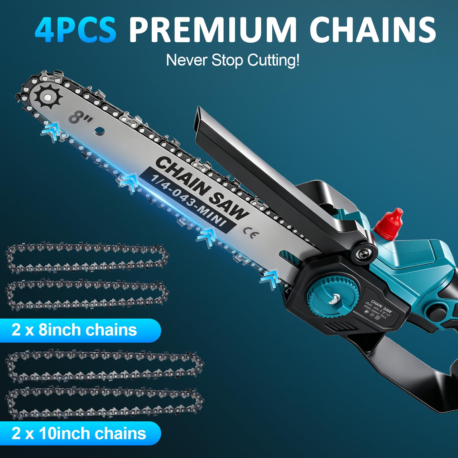 Mini motosierra 2 en 1 de 10 y 8 pulgadas con 4 cadenas, compatible con batería Makita de 18 V, motor sin escobillas de 1000 W, sierra eléctrica para jardín, cuidado de árboles y leña (sin batería ni