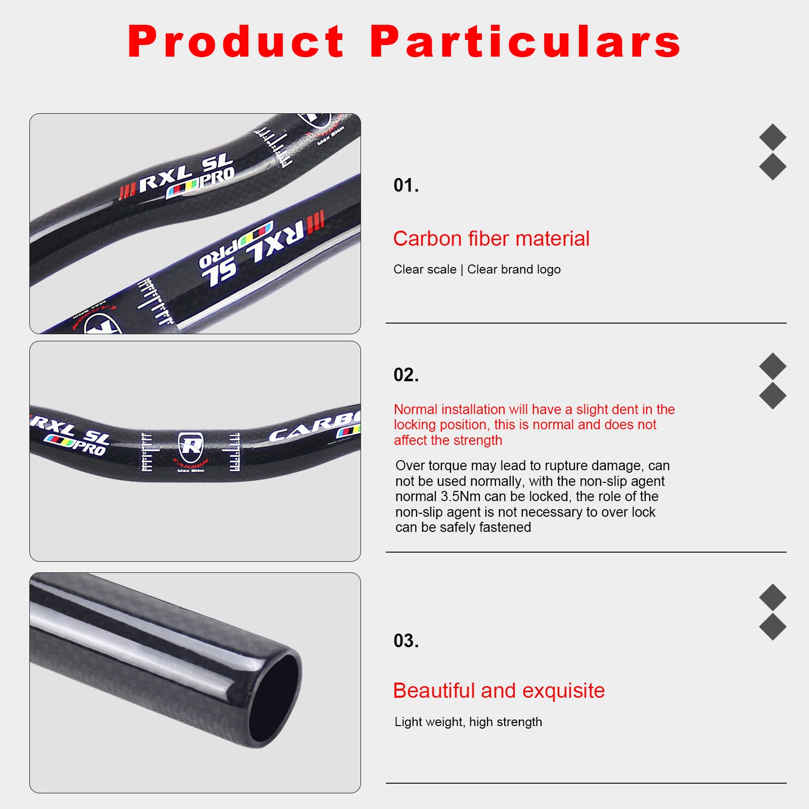 RXL SL guidon carbone velo 25.4mm noir 3k brillant vtt guidon 700mm