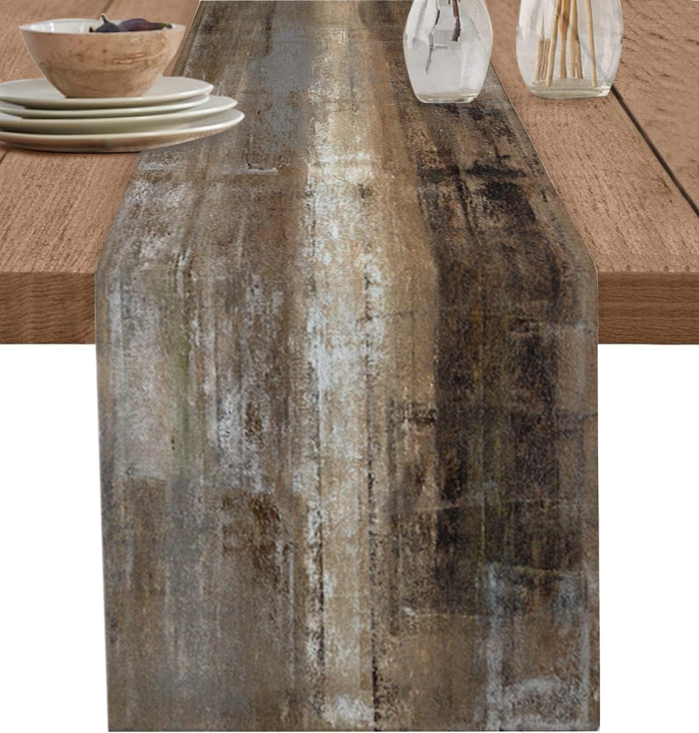 LEOSUCRE Cotton Linen Small Table Runner 36 Inches, Rustic Brown and Gray Table