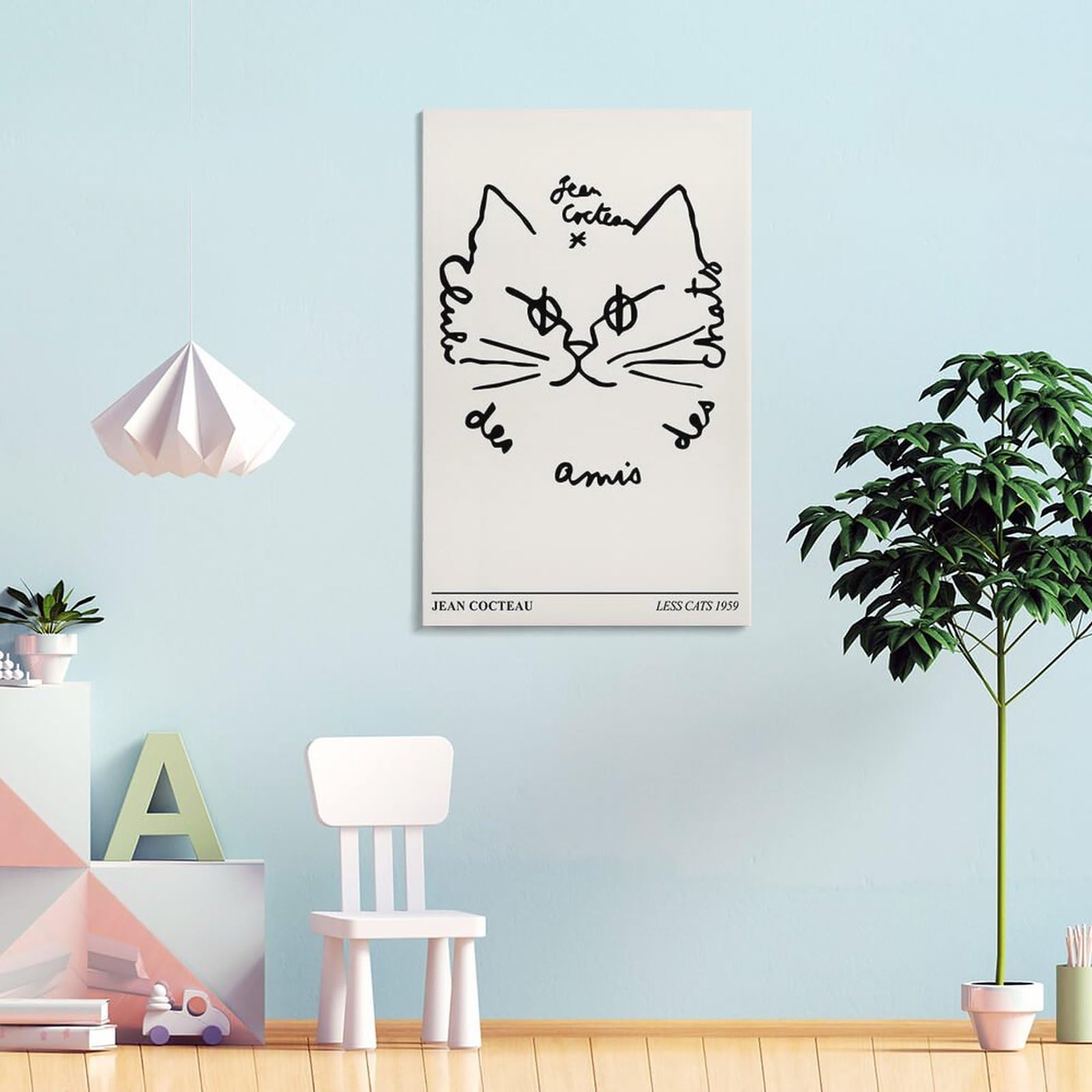 Amazon.co.jp: ジャンコクトーポスター 猫の顔抽象線プリント