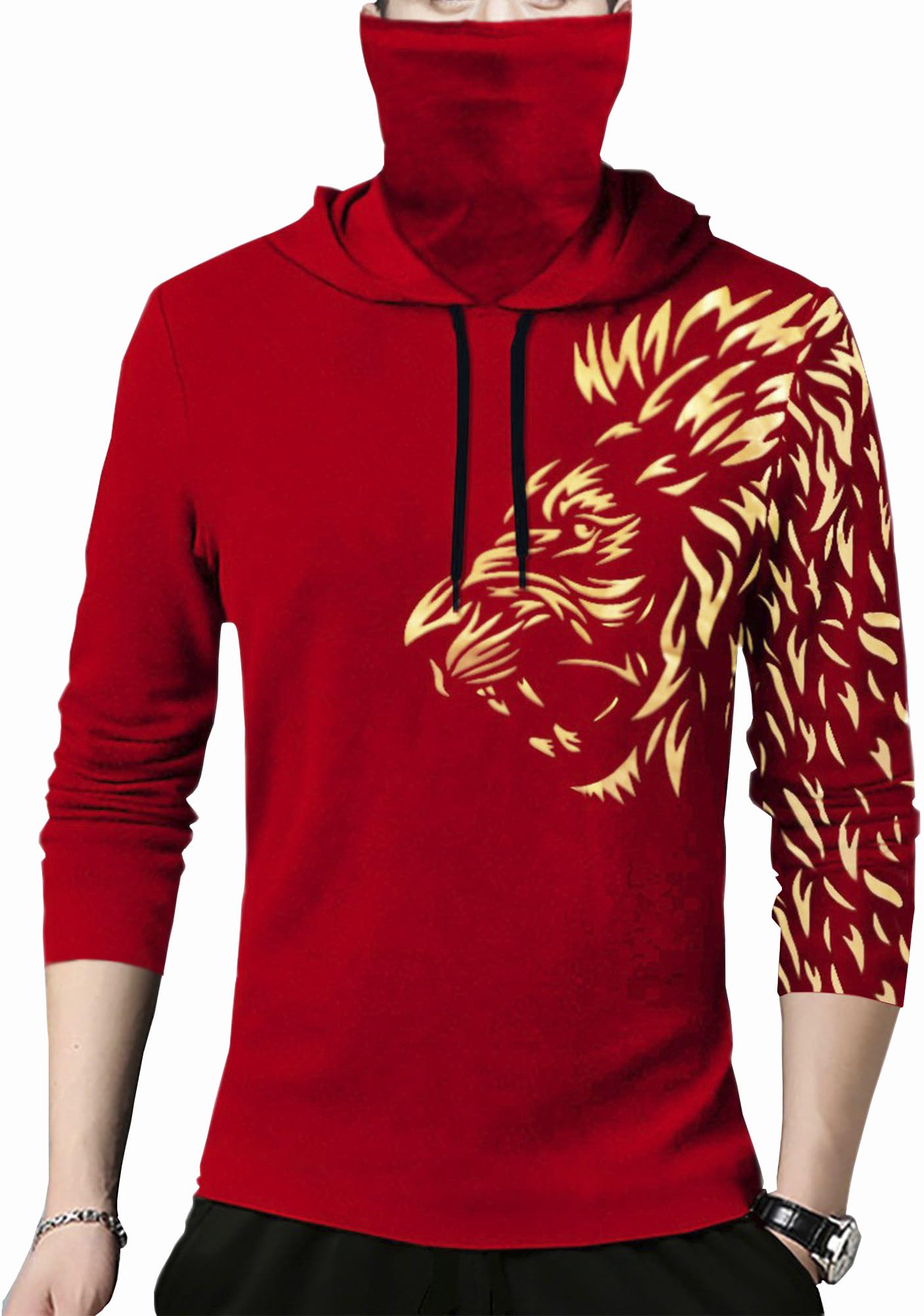 Richscot Mens Hooded Lion Printed Tshirt with Mask-picture-10
