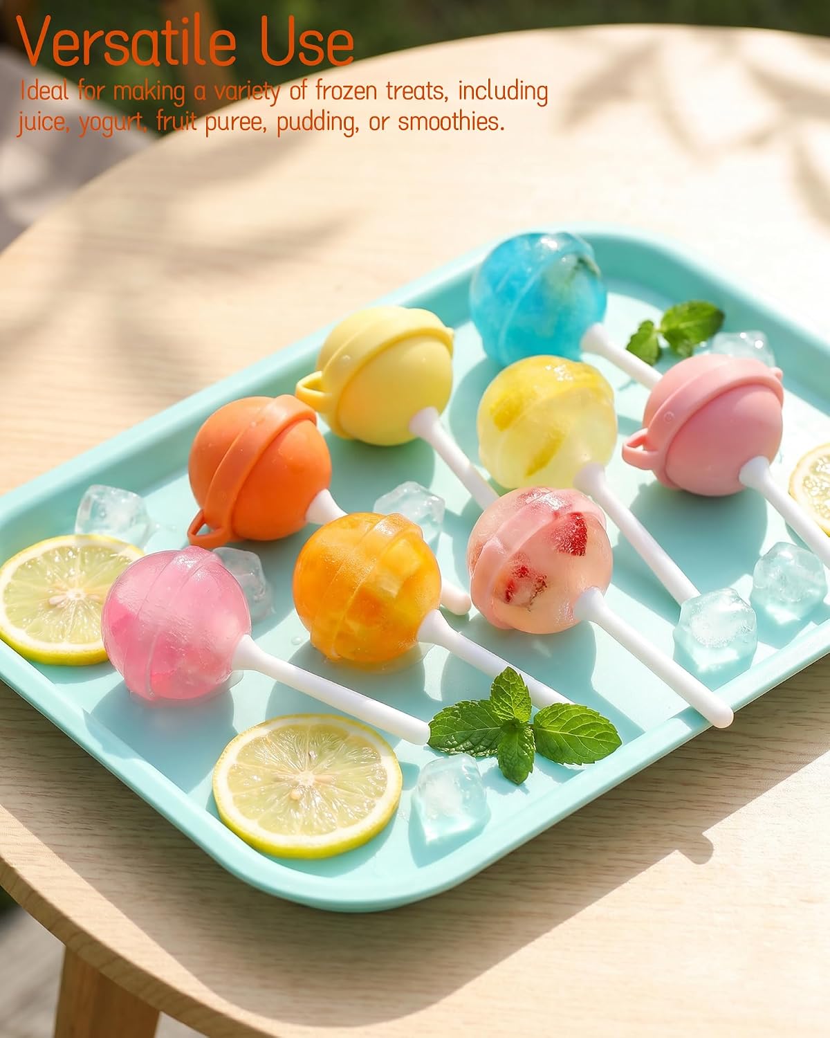 8 Pieces Lollipop-Shaped Ice Cream Maker - Reusable Diy Ice Pops with Sticks, Silicone Sphere Molds for Homemade Frozen Treats,Ideal for Summer Parties and Home Snacks