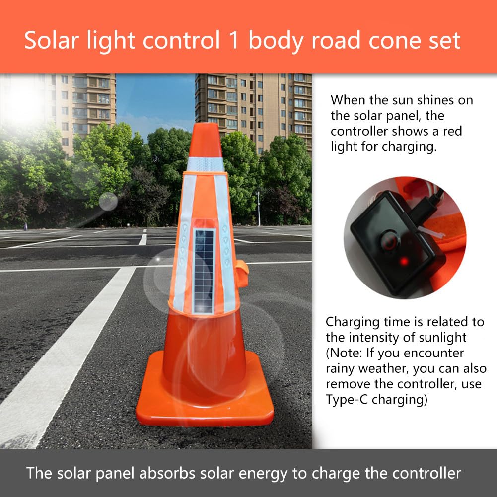 Cubierta de cono de carretera emisor de luz LED con cuentas de luz, cono reflectante solar for construcción nocturna y mantenimiento de carreteras, 1 unidad | [](Big)