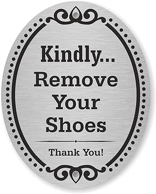 SmartSign “Kindly… Remove Your Shoes - Thank You!†Diamond Plate Door Sign | 4