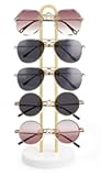 Mkono Sunglasses Organizer Glasses Holder Stand Sunglass Storage Eyeglasses Rack Metal Frame with Wood Base for 5 Pairs of Eyewear Display for Table Desk Countertop Dresser Bedroom, Set of 1, Gold