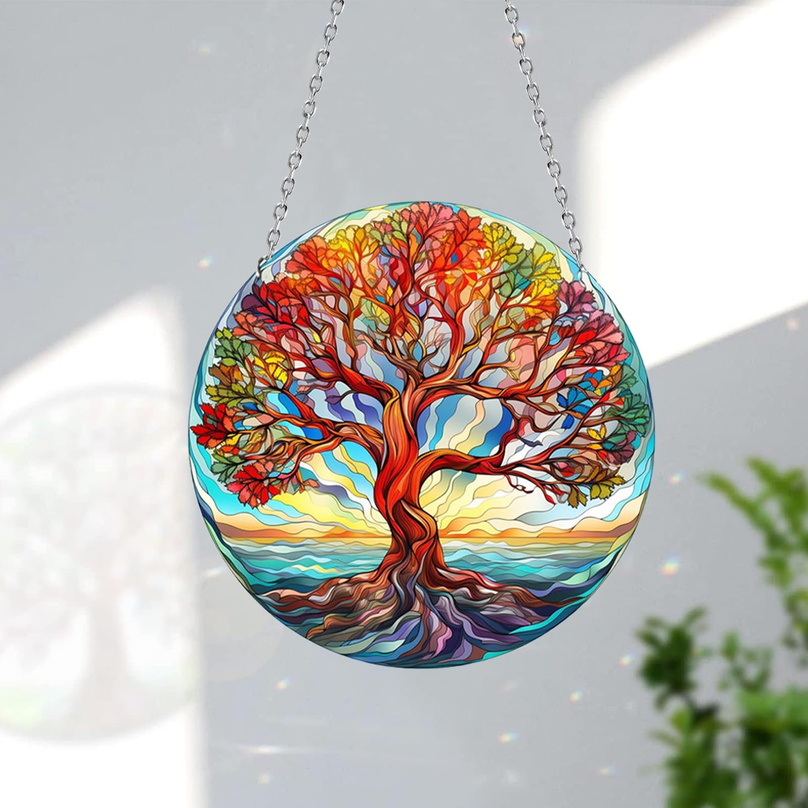 Excellaelite Multicolor Stained Glass Window Hangings, 15 * 15Cm Stained Glass Suncatcher, Sun Catchers For Window Hanging