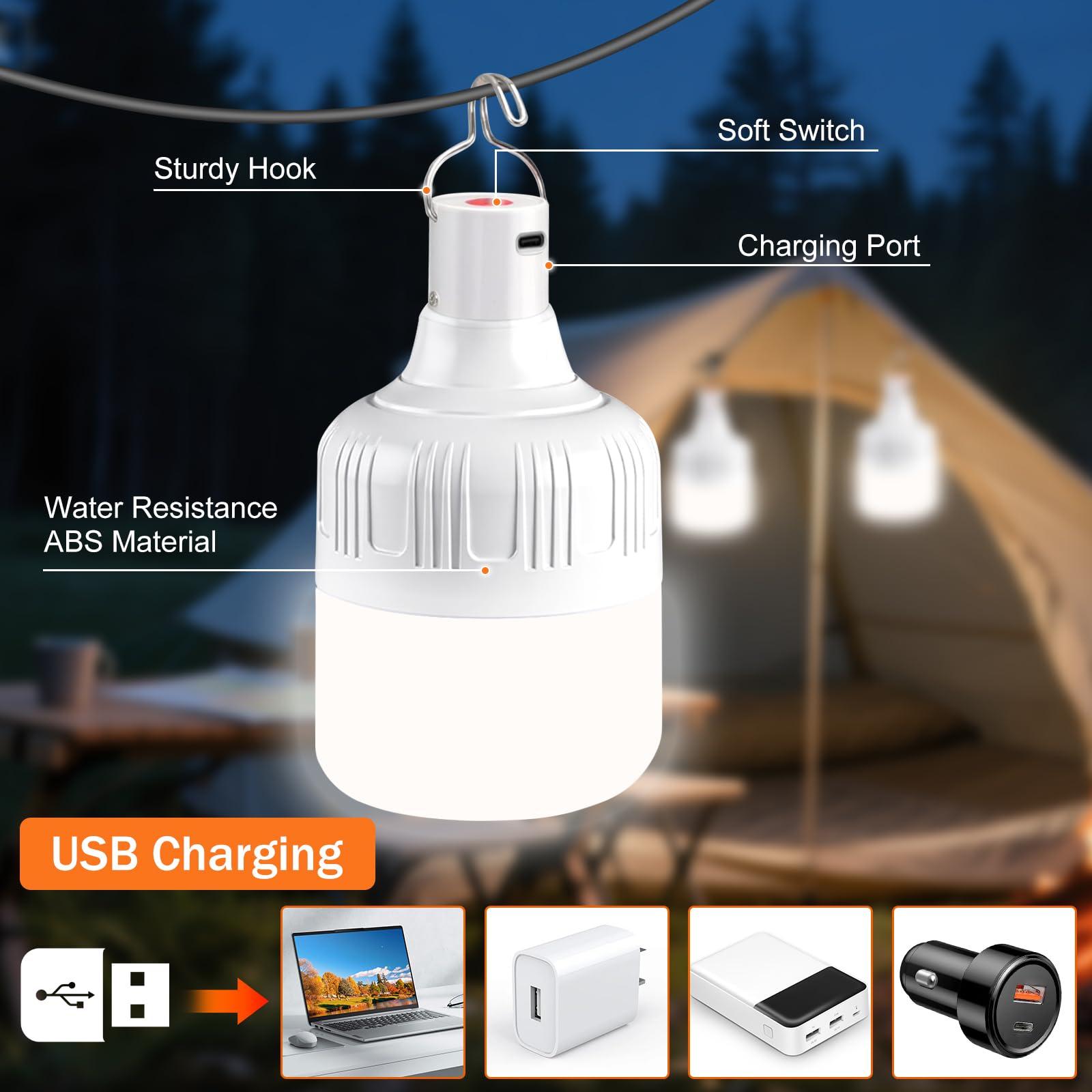Lámpara Camping USB Recargable LED Portátil 3 Modos Impermeable