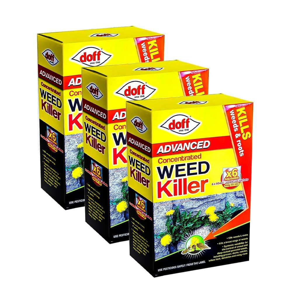 3 x Doff Advanced Concentrated Weed Killer 80ml (6 Sachets) – Systemic Weed Control Solution for Patios, Driveways, Paths & Gardens, Easy Mix Liquid Concentrate, Outdoor Weed Control