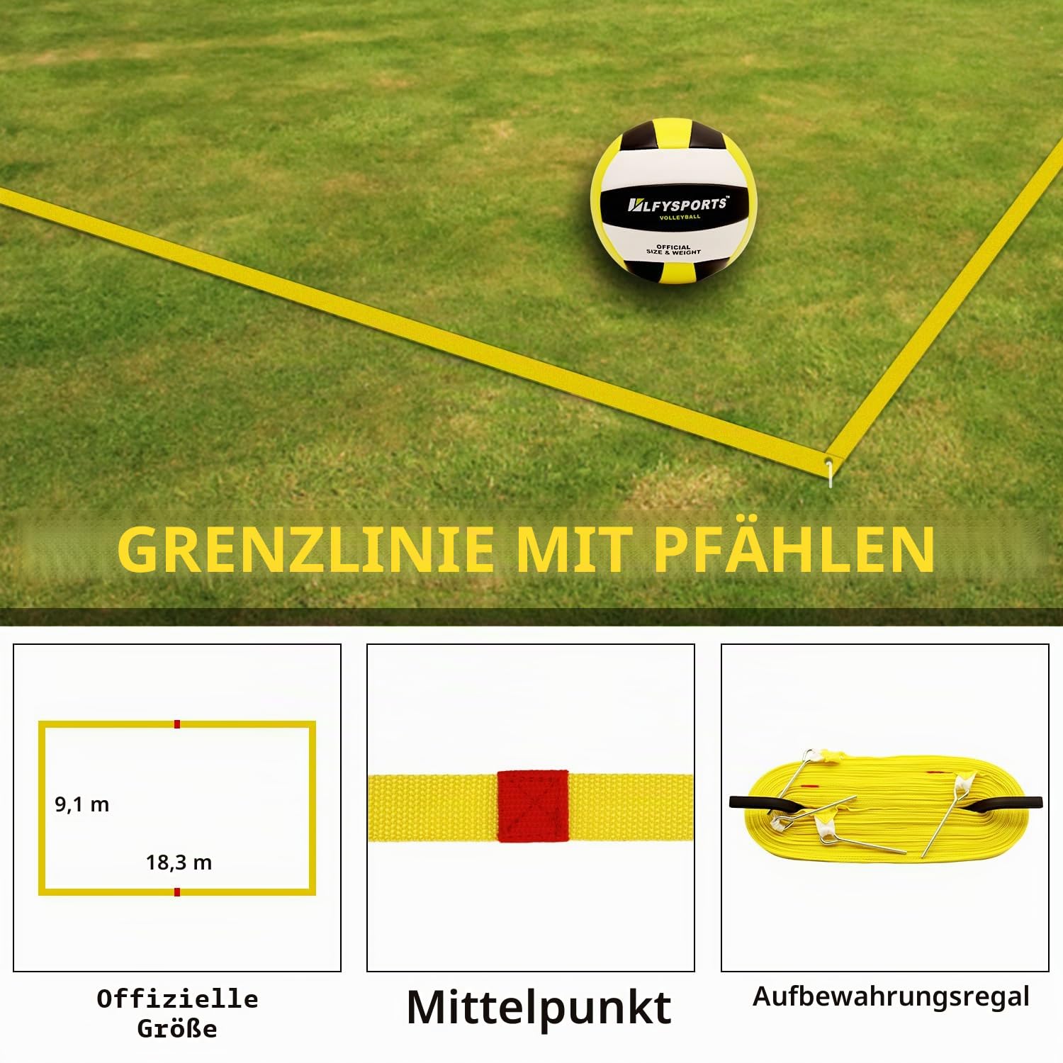 Tragbares Volleyballnetz Set Outdoor mit höhenverstellbaren Stangen, Volleyball mit Pumpe und Tragetasche