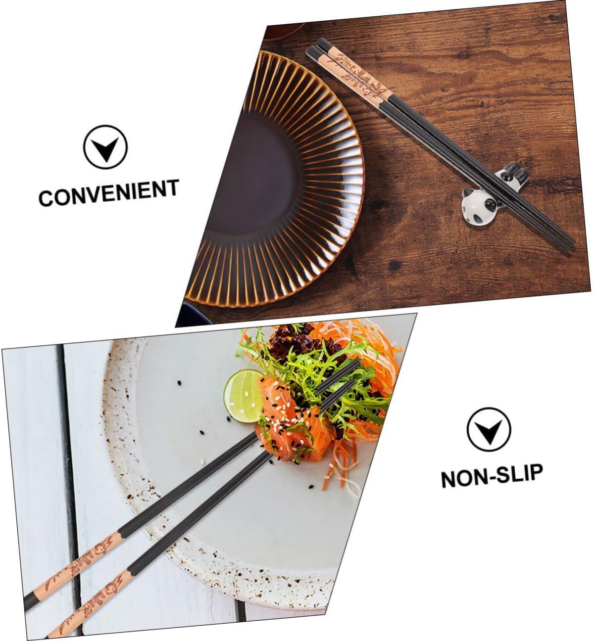Panda Ceramic Chopstick Rest Set with 12pcs Heat-resistant Household Chopsticks in Three Colors for Home Dining and Kitchen Tableware