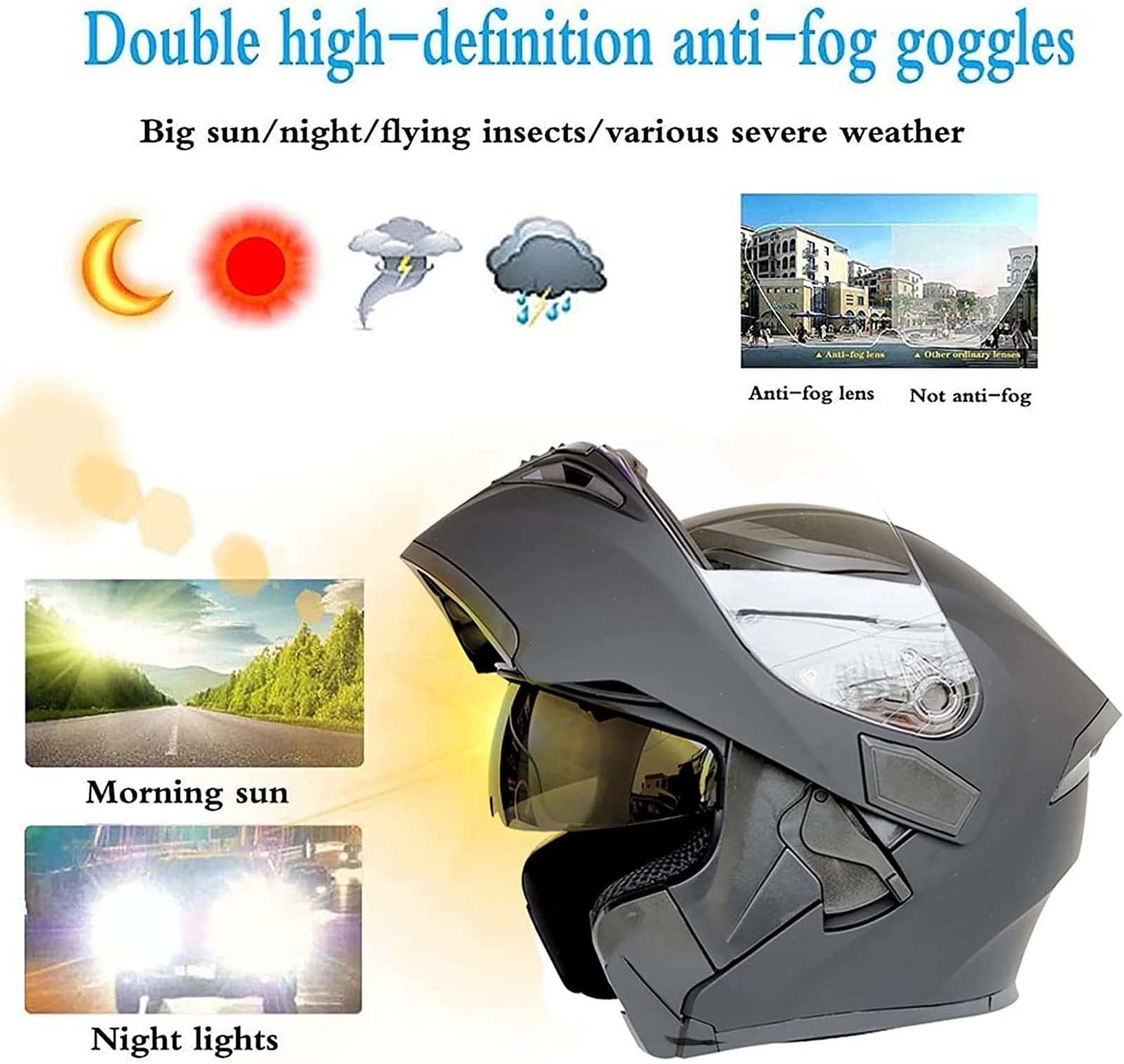 Kask motocyklowy z unoszoną szybą przednią, motocyklowe kaski motocyklowe z pełną twarzą ECE zatwierdzony kask motocrossowy wyścigowy, podwójny osłona przeciwsłoneczna kask awaryjny (A XXL=63~64cm)