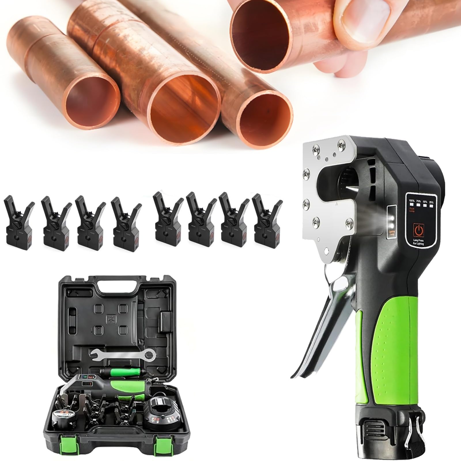 Juego de Herramientas de abocardado eléctrico Profesional con 8 Accesorios, Herramienta de abocardado de Tubos de Cobre, for Tubos de Freno y Aire Acondicionado