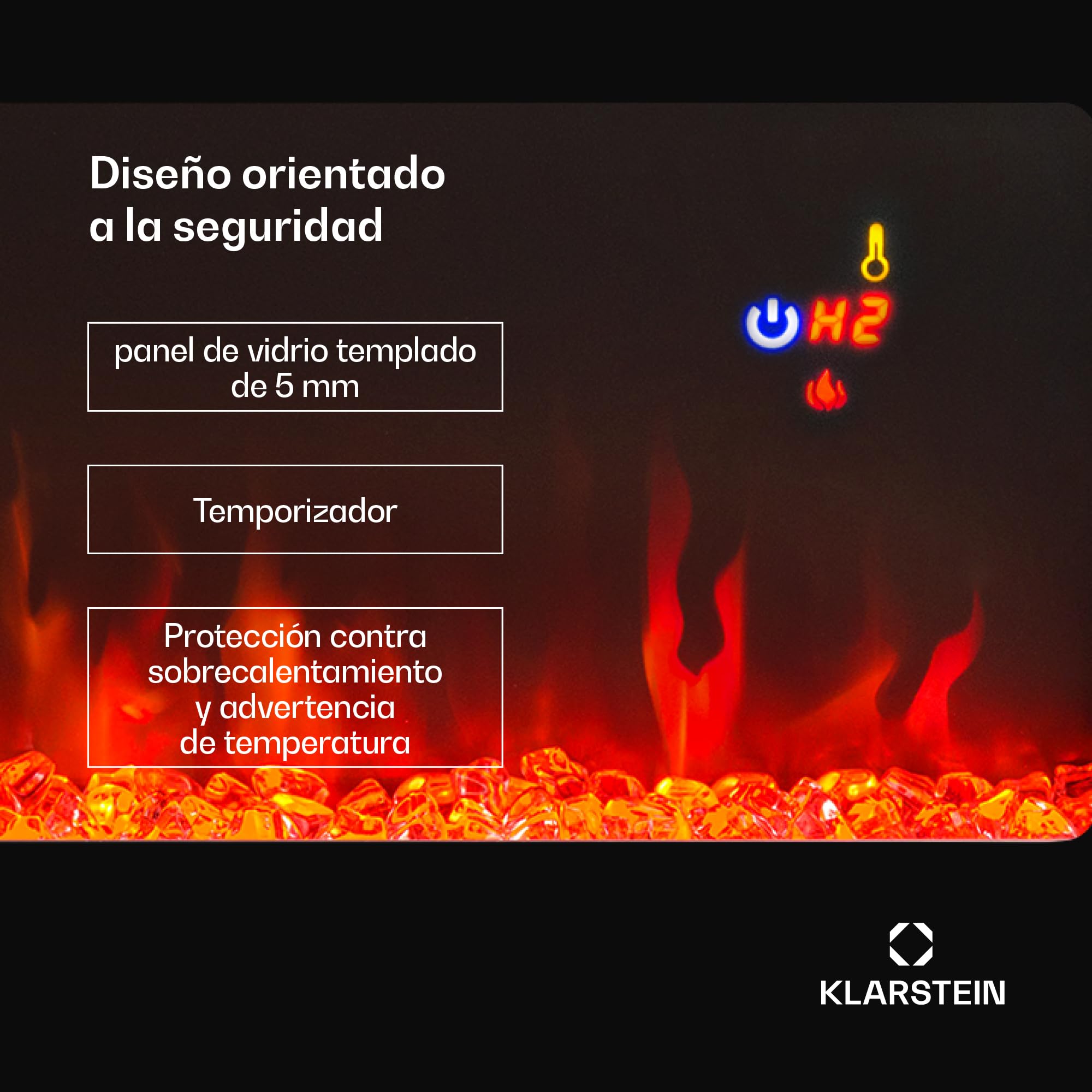 Klarstein Chimenea Electrica Pared, Estufa sin Leña de Interior, Chimeneas Electricas Decorativas 1800W, Llama LED, Chimenea Decorativa Falsa, Mando a Distancia, Temporizador y Termostato Ajustable