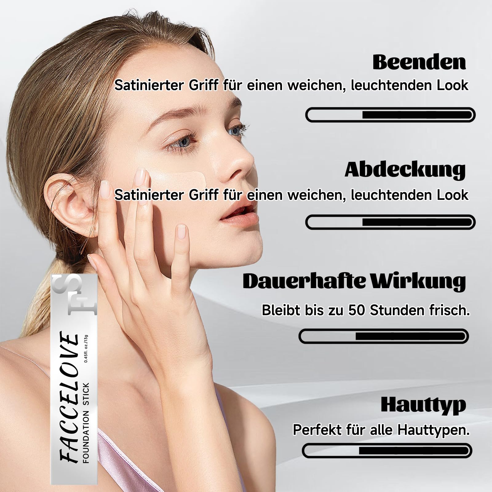 Facelove Foundation Stick mit Pinsel, Hochwertig Changing Foundation Stick, Facelove Veränderbares Foundation-duo mit lsf 15, Passt sichdeinem Hautton immer perfekt an (Elfenbeinweiß) - 2