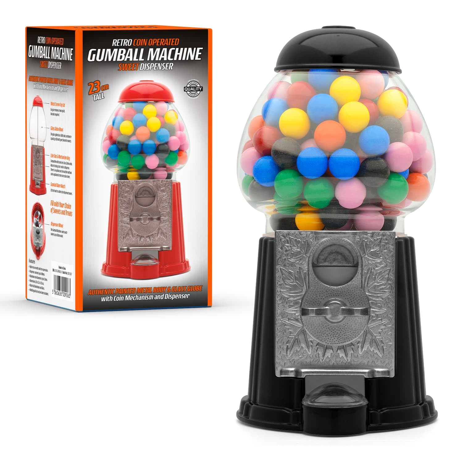Ckb Ltd Black Gumball Machine Retro Sweet Dispenser Storage Piggy Bank Money Box Coin Operated Saver H23cm (Small Size 23 X 12.5 X 11.5Cm) (Black)