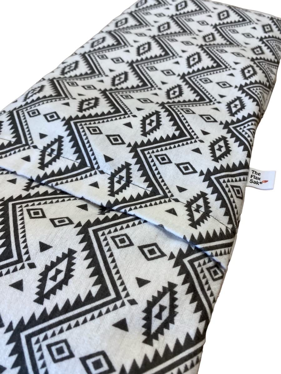 Heating Pad with Cover Microwaveable - Hot Pack - Back Pain - Handmade in the U.S.A by Flax Sak - LG Insert with Flax and Lavender - White with Grey Aztec