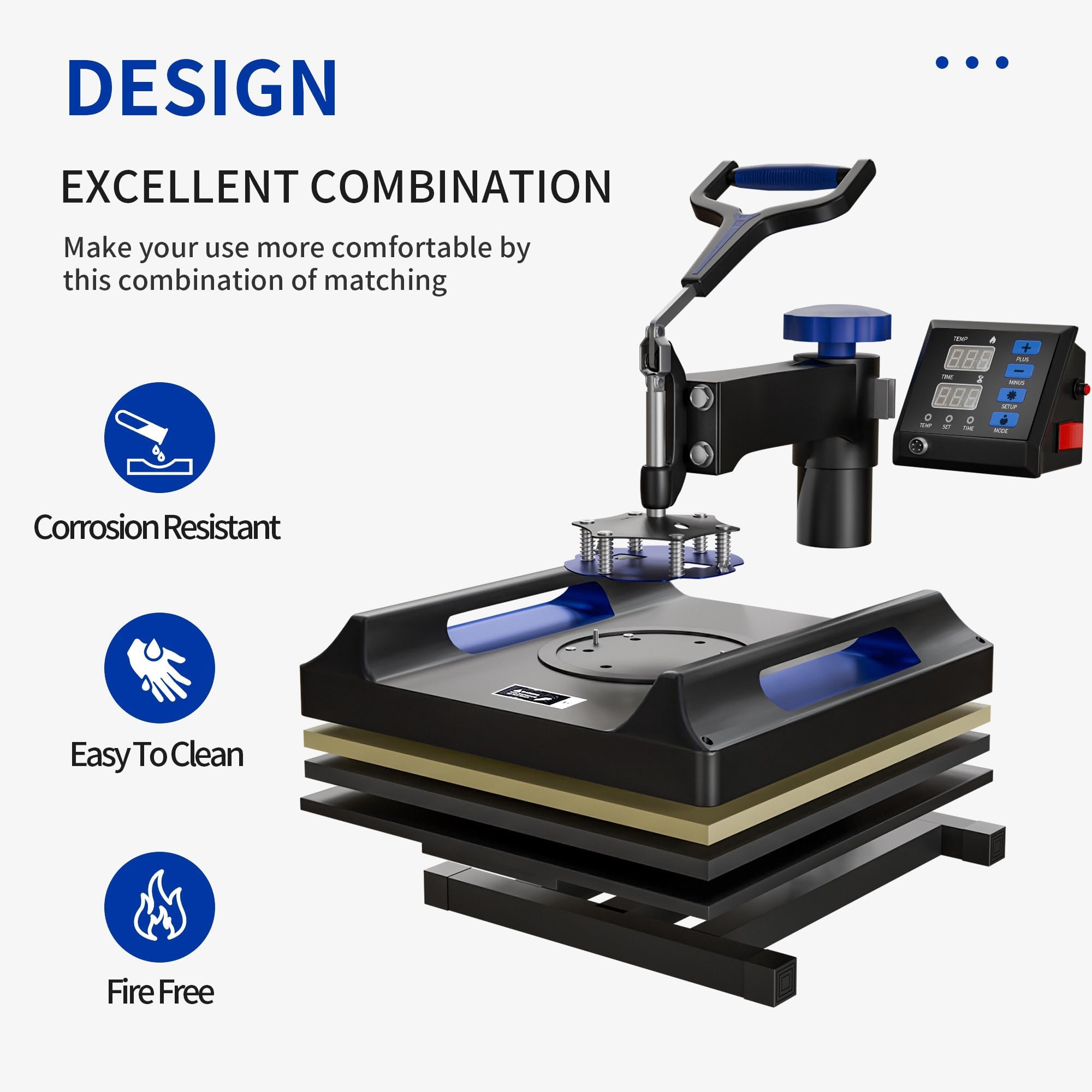 Henetion 8 in 1 Heat Press Machine 15x15 Inch 360°Rotating Dual Tube Heating System, Sublimation Heat Press for T-Shirts, Hats, Mugs for Commercial and DIY Use with Spacious Platform