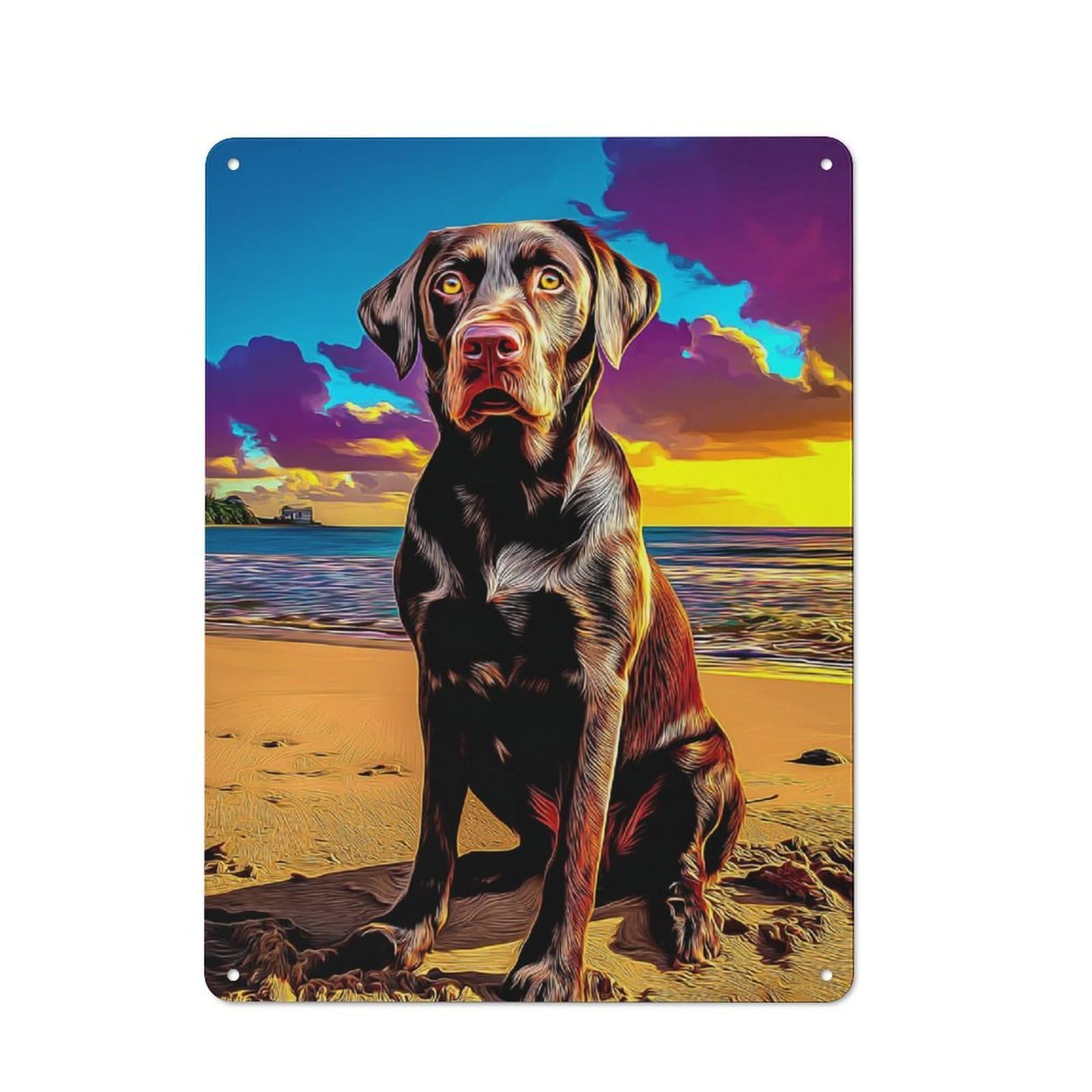 Junmoney Beach Sunset With Dog -4 Vintage Tin Sign 40X30cm With For Guest Room Or Hallway, For Collectors Decorating Guest Rooms And Hallways