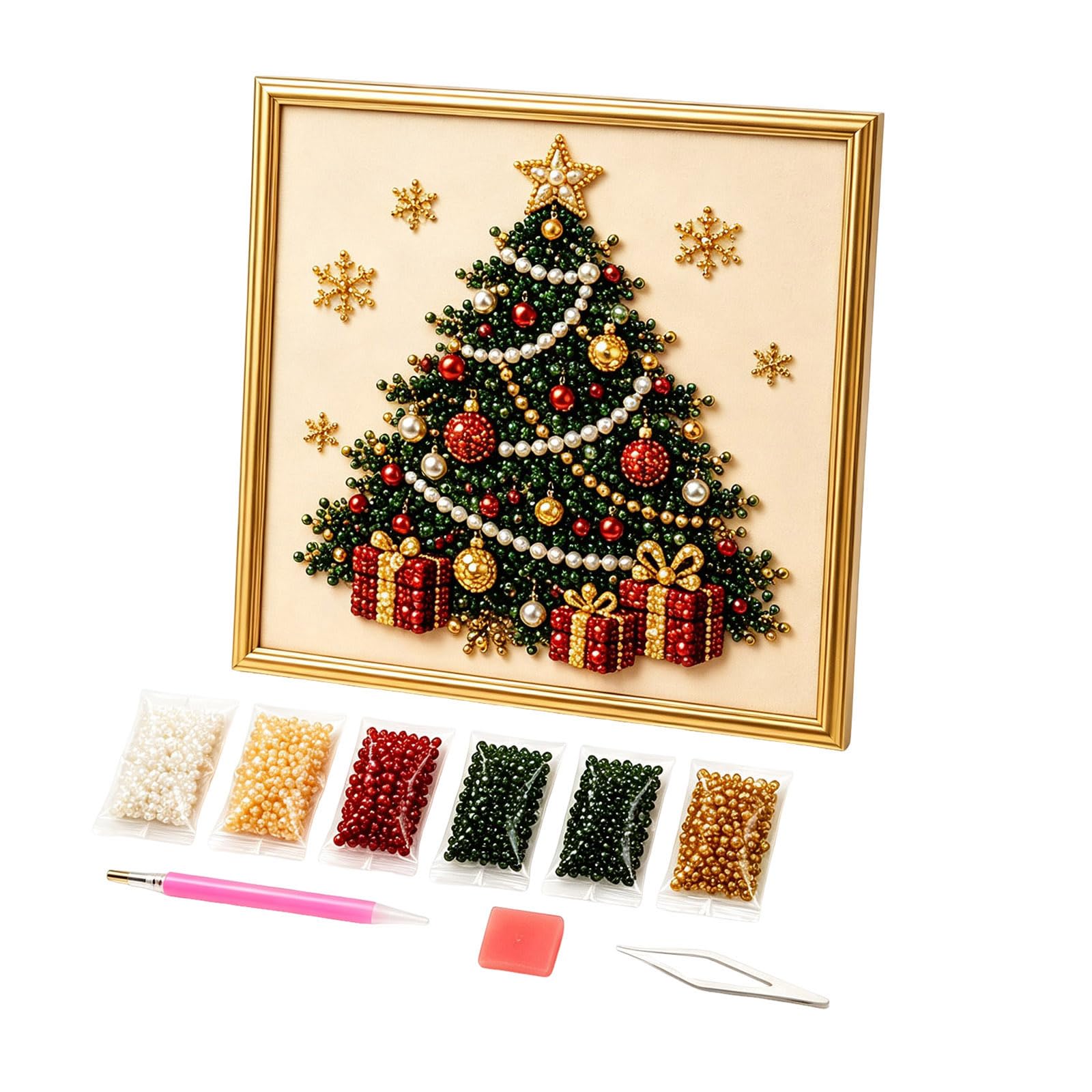 DIY Christmas Pearl Diamond Painting Art Kit with Frame, Home Decoration Art Craft Kit, Handmade Diamond Dot Beads Painting, Christmas Decoration