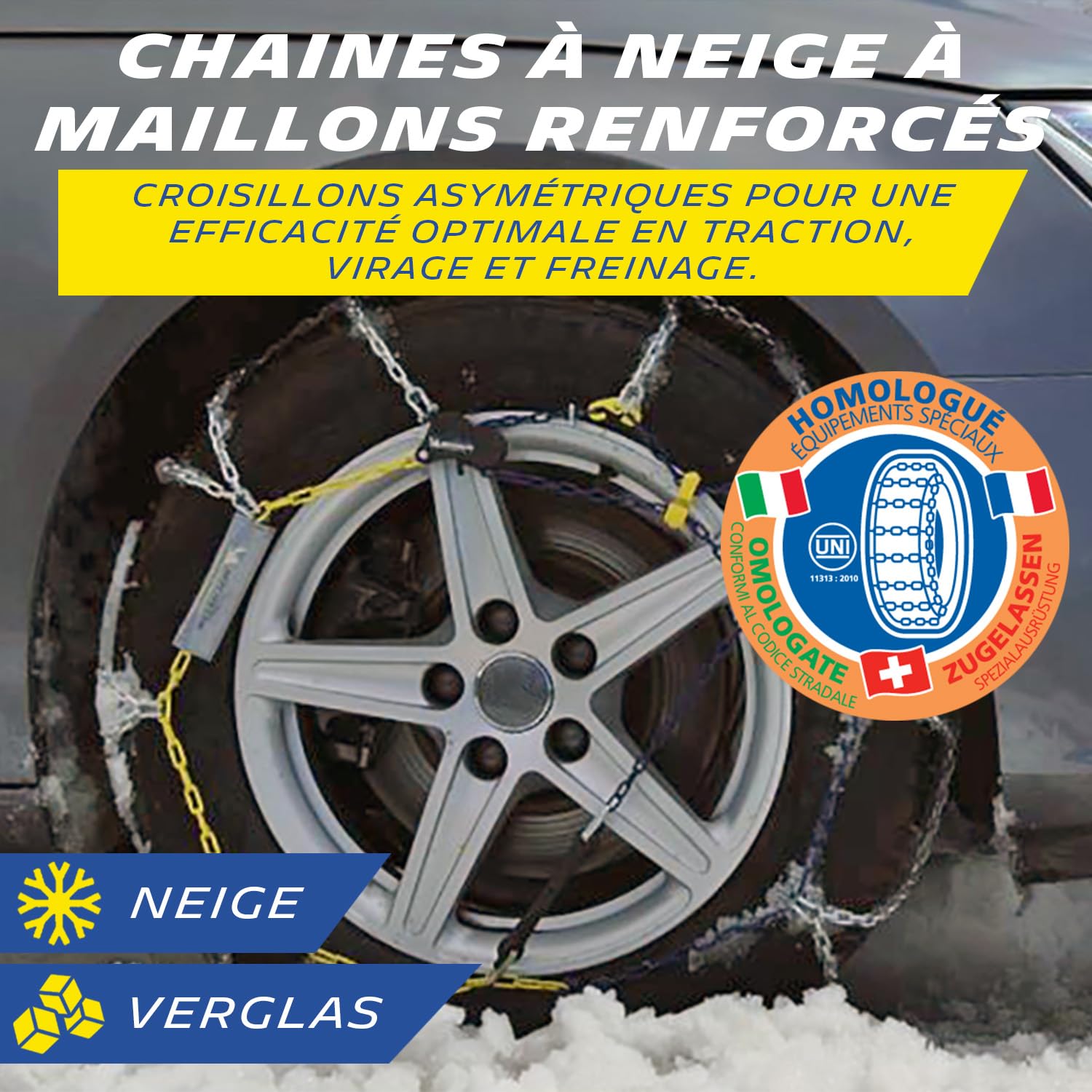 MICHELIN EXTREM GRIP, Chaînes à neige métalliques, Maillons 9 mm, Tension Manuelle Autobloquante, N° 110 - Montage Rapide - Adhérence Optimale sur Neige et Verglas - Sécurité et Visibilité Renforcée