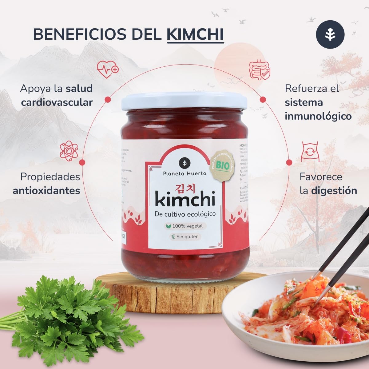 PLANETA HUERTO | Pack 12x Kimchi ECO 420 g – Kimchi Fermentado Vegano con Col, Zanahoria y Remolacha, Ecológico, Rico en Probióticos Naturales y Fibra para la Salud Digestiva