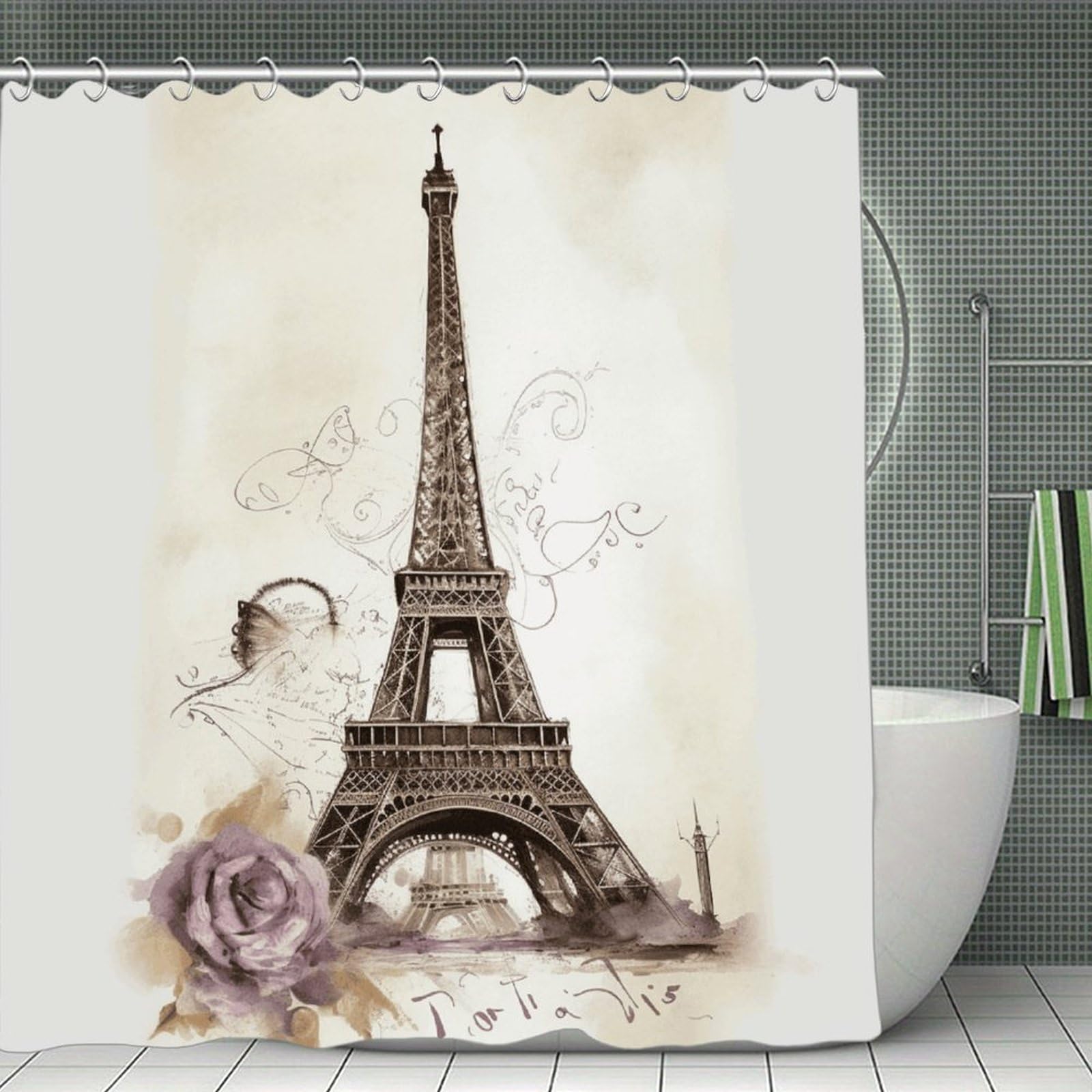 FekiLoot Eiffel Tower Shower Curtain Thick Weighted Shower Curtain Classic Unique Bath Curtains Heavy Duty Long Showers Curtains for Bathroom Bath Tubs Machine Wash 70.8"x70.8"