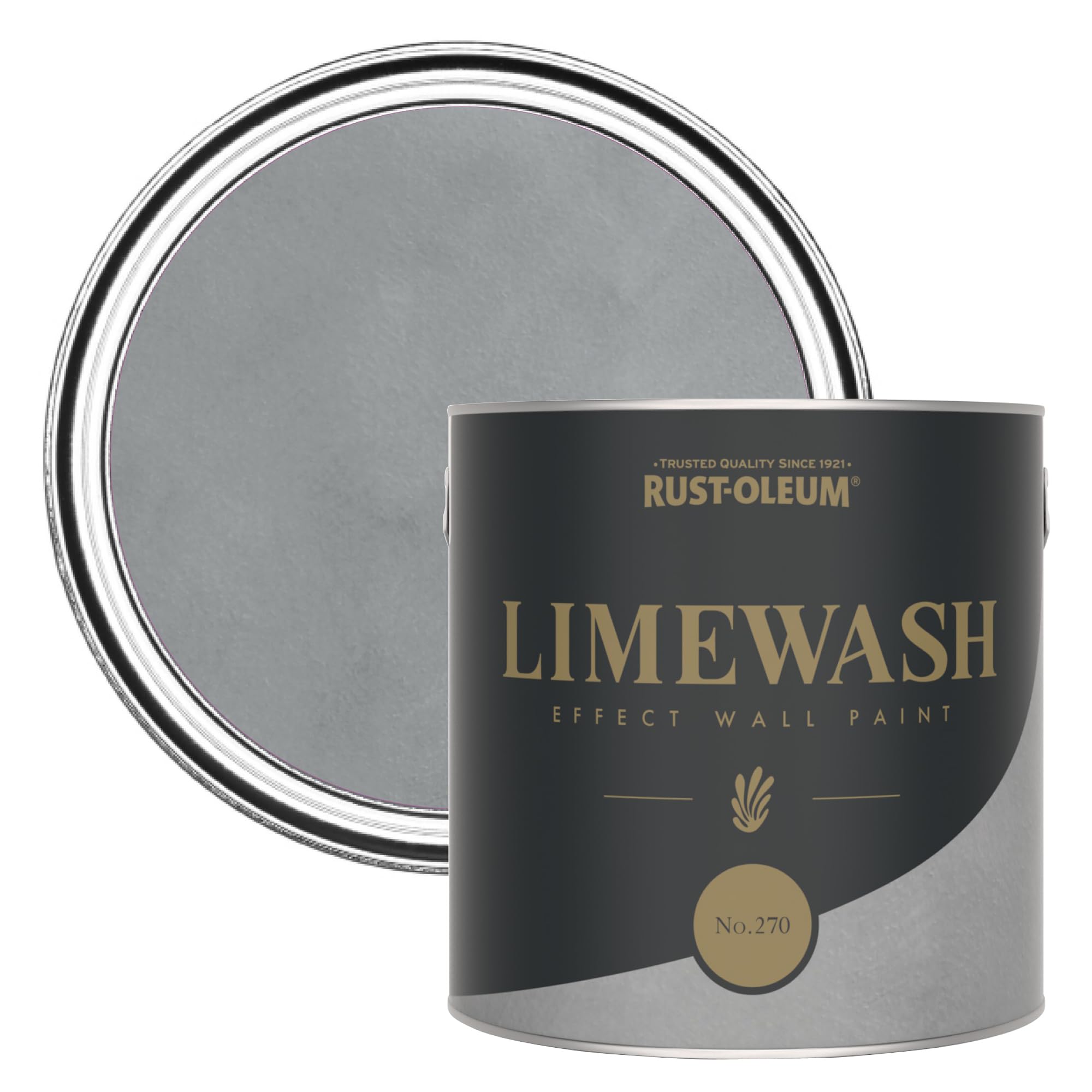 Rust-Oleum2.5L Water-based Limewash Effect Wall Paint - No.270, Soft Mid Grey, 11m2/L Coverage, Fast-Drying, Low Odour, Infinitely Recyclable Tin, Made in UK