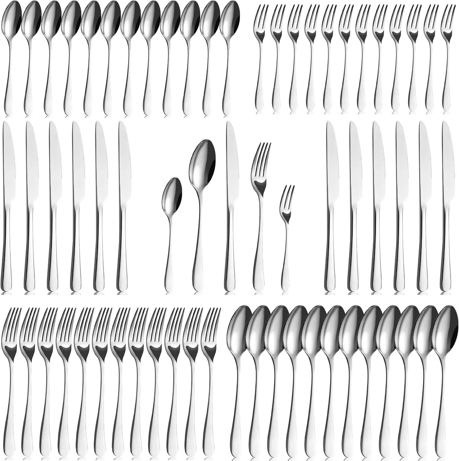 BEWOS servizio di posate per 12 persone - Set di 60 posate incluse coltelli, forchette, cucchiai, acciaio inossidabile lucidato a specchio, lavabile in lavastoviglie