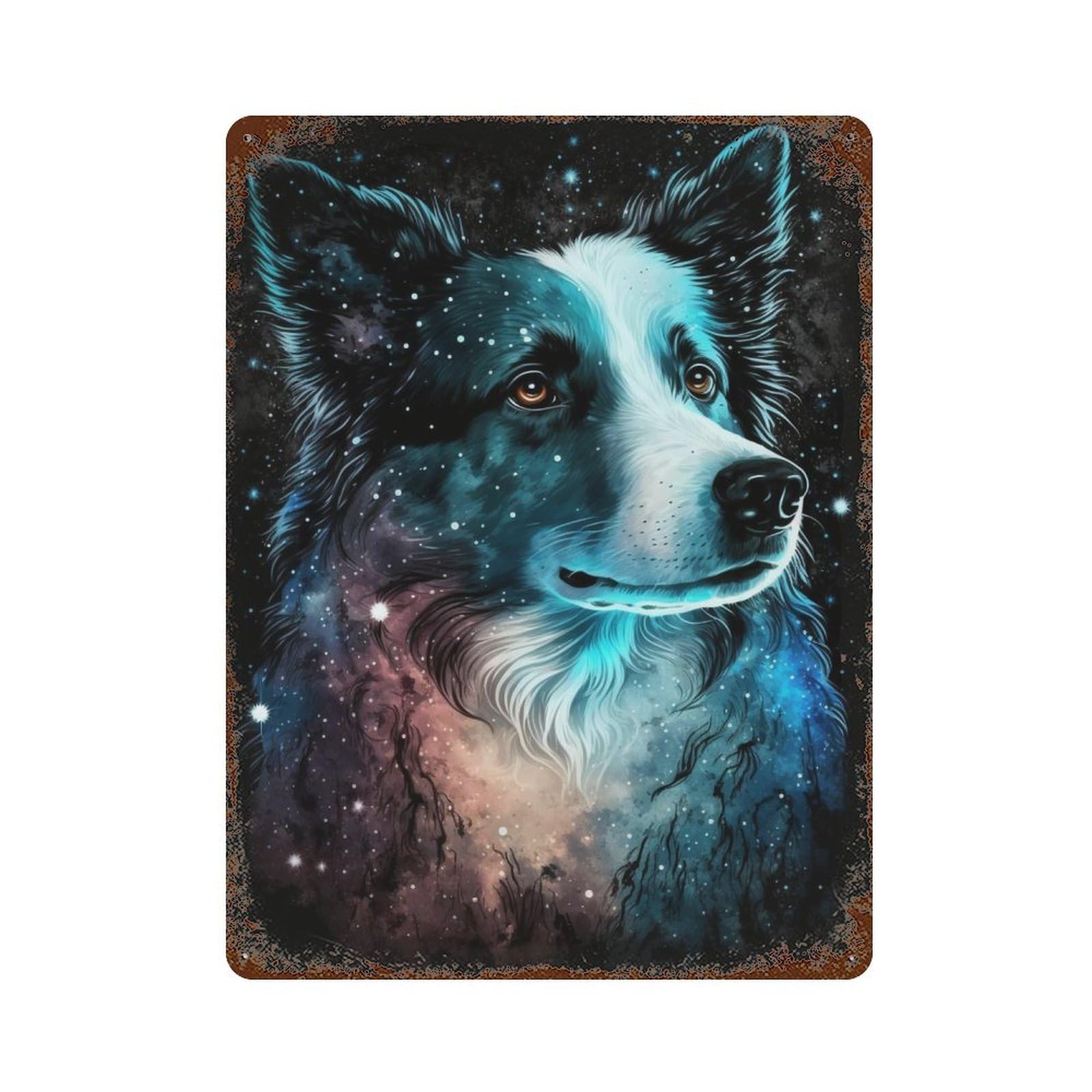 Rust Effect Cosmic Canine Canvas Print-2 Rustic Tin Plaque 15.7"x11.8", Shabby Chic Decor for Basement, Hobby Room And Garage Decor