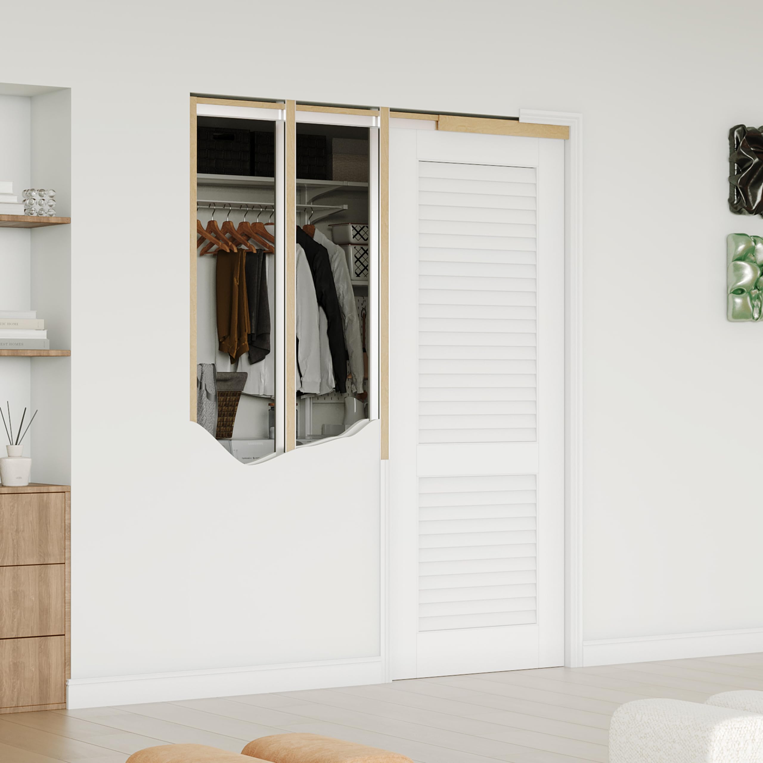 24" x 80" Sliding Pocket Door, Louvered Pantry Doors with Frame and Hardware Kit, Interior Door, White Primer Closet Doors - No Panel Assembly Required