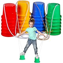 Hungdao 12 Pairs Balancing Stilts for Kids Walking Bucket Stilts Plastic Walking Toy with Adjustable Rope for Preschool Playground Indoor Outdoor Obstacle Course Games, 4 Colors