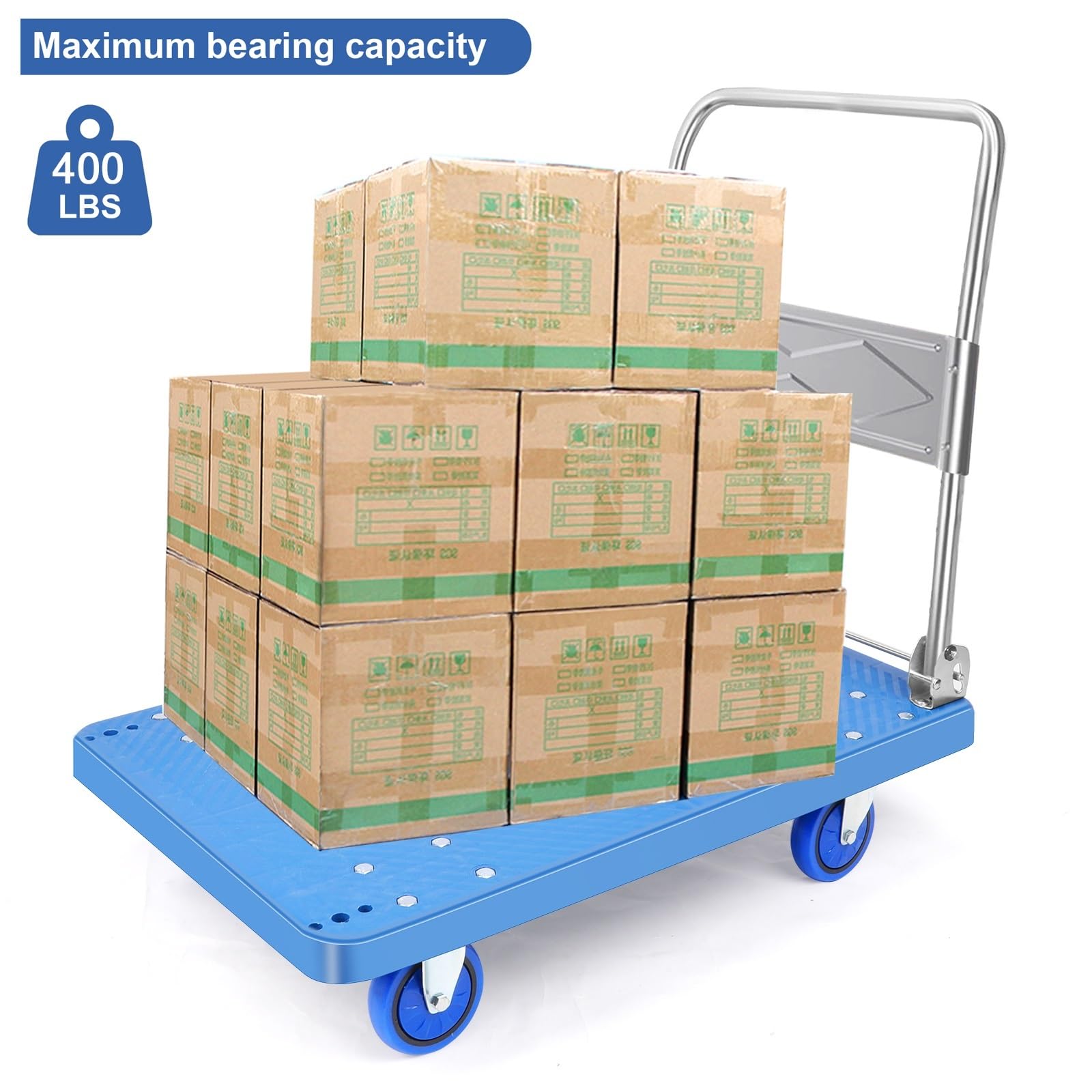 Carretillas manuales Plegables de Plataforma Camiones de Plataforma, Carrito, Plegable Acero Gran Capacidad for Trabajo Pesado, Grande(Blue)