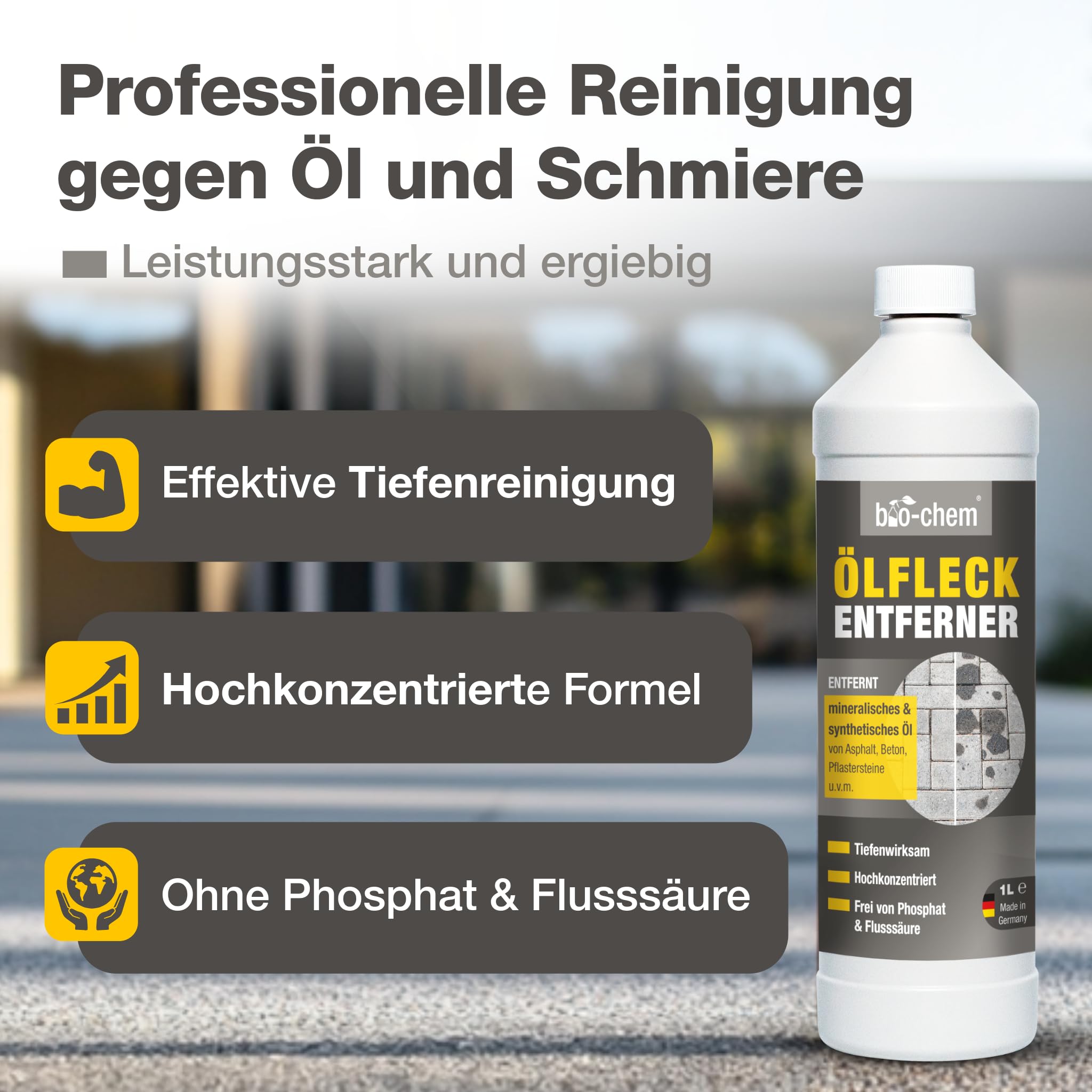 bio-chem Ölfleckentferner 2x 1L für Pflaster & Beton | Zur Entfernung von Ölflecken aller Art auf Pflastersteinen, Beton und Asphalt