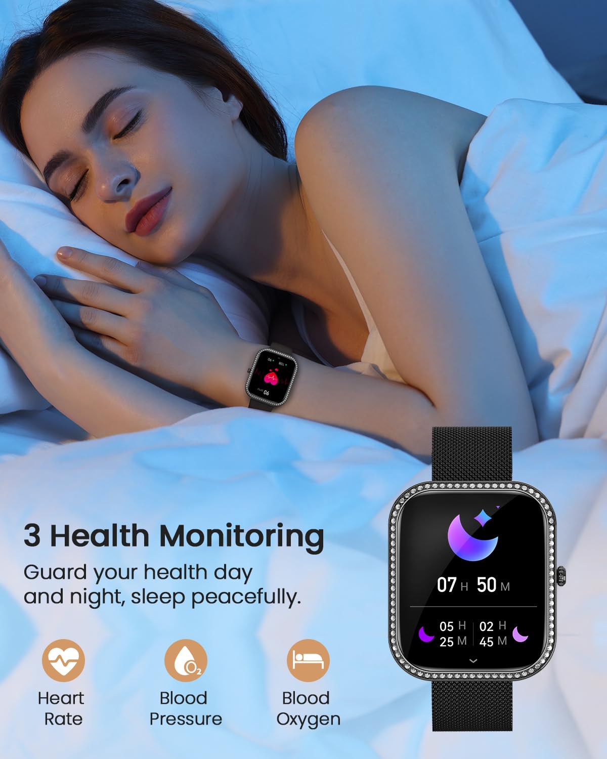 Fitnynxos Smartwatch Donna con Chiamata, 1,75" HD Orologio Smart Watch con 130+ Sport, Cardiofrequenzimetro, SpO2, Sonno, Ciclo Mestruale, Fitness Activity Tracker IP68 Android/iOS Nero, Regalo Donna