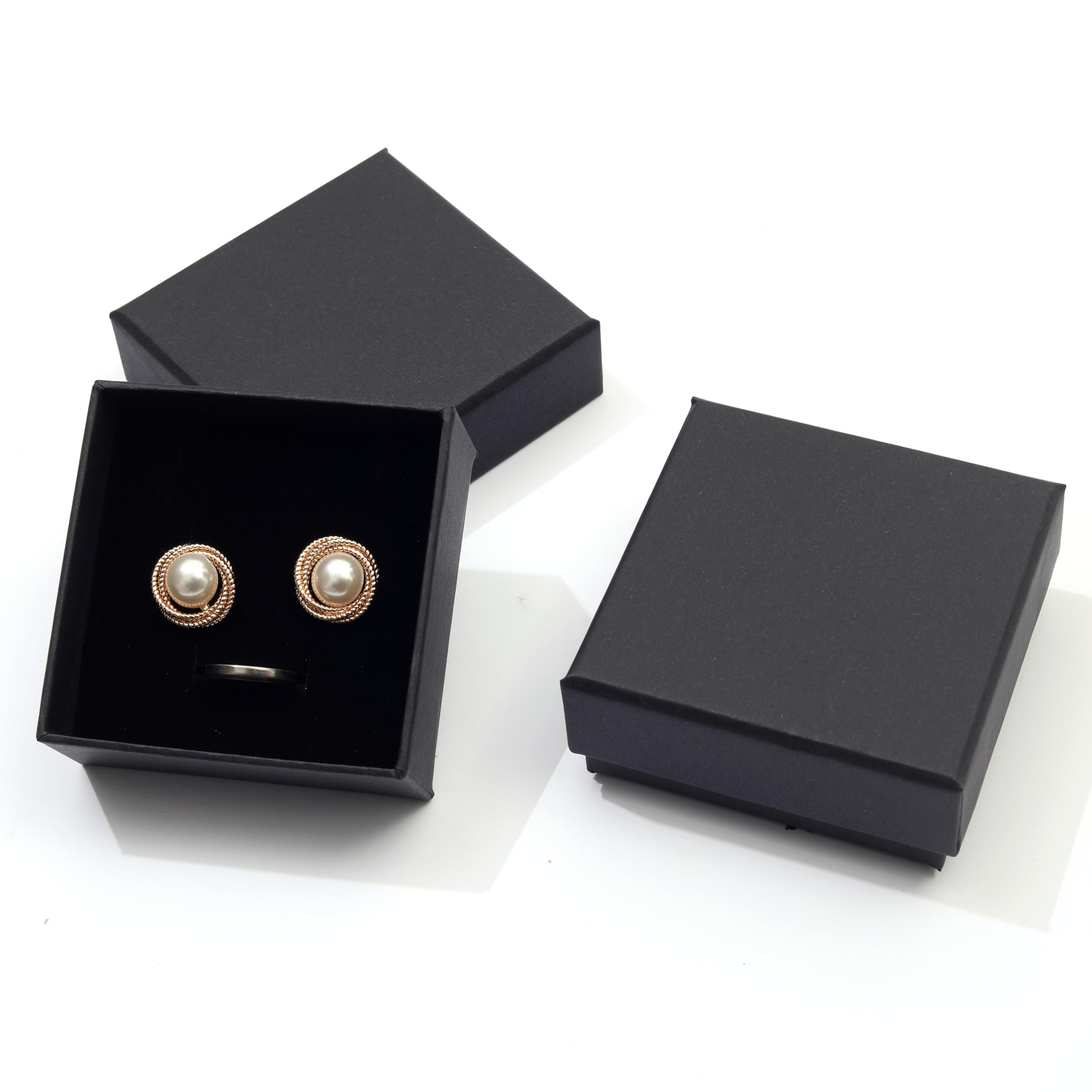 Red Dot Gift® 12Pcs Black Earrings Gift Box, 9x9x3.5cm Black Small Jewellery Boxes, Jewellery Case Organizer with Lid for Christmas Wedding Valentine's Day Birthday Presents Storage.