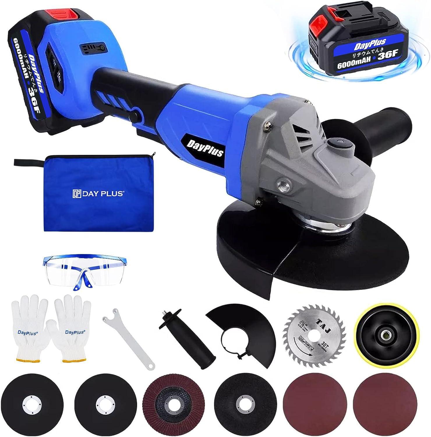 21V Cordless Angle Grinder with 3000mAh Li-Ion Battery and Charger & Disc Kit Power Tool Sander for Cutting, Grinding, Polishing and Rust Removal