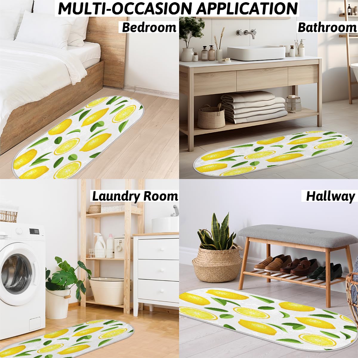TropicalLife Żółta cytryna dywanik mata 50 x 120 cm, liście cytryny długie włosy pogrubione dywaniki do pokoju kuchni domu łazienki wewnątrz antypoślizgowa mata podłogowa dywaniki