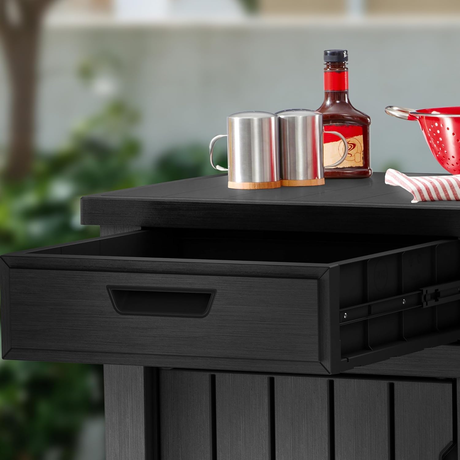 Tavolino per Barbecue 134x90x52 cm con Cassetti e Accessori Keter Unity XL Grafite