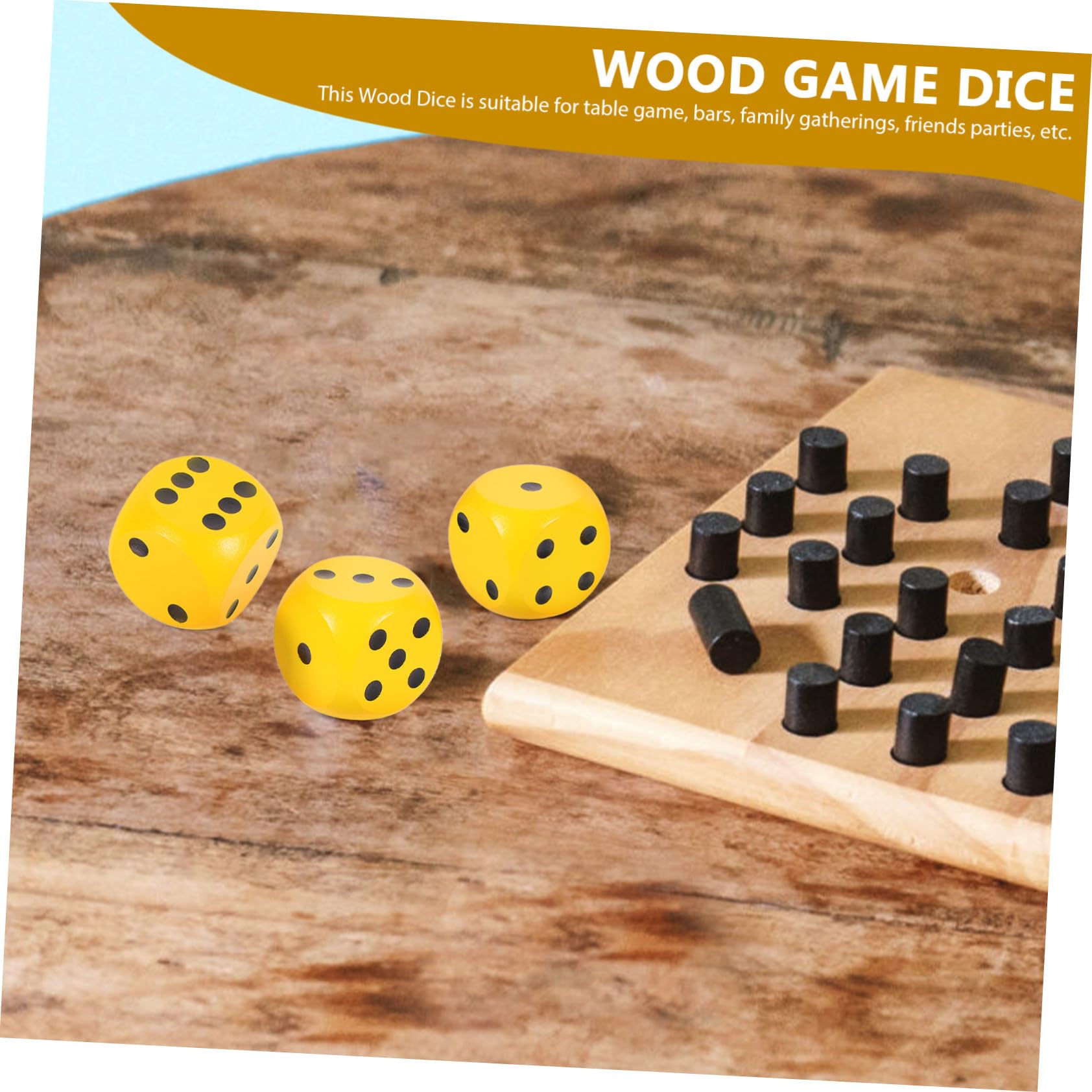 Hohopeti Dés en Bois Jaune 3 Pièces Légers et Portables Coins Arrondis pour Jeux de Société la Maison et Réunions Familiales
