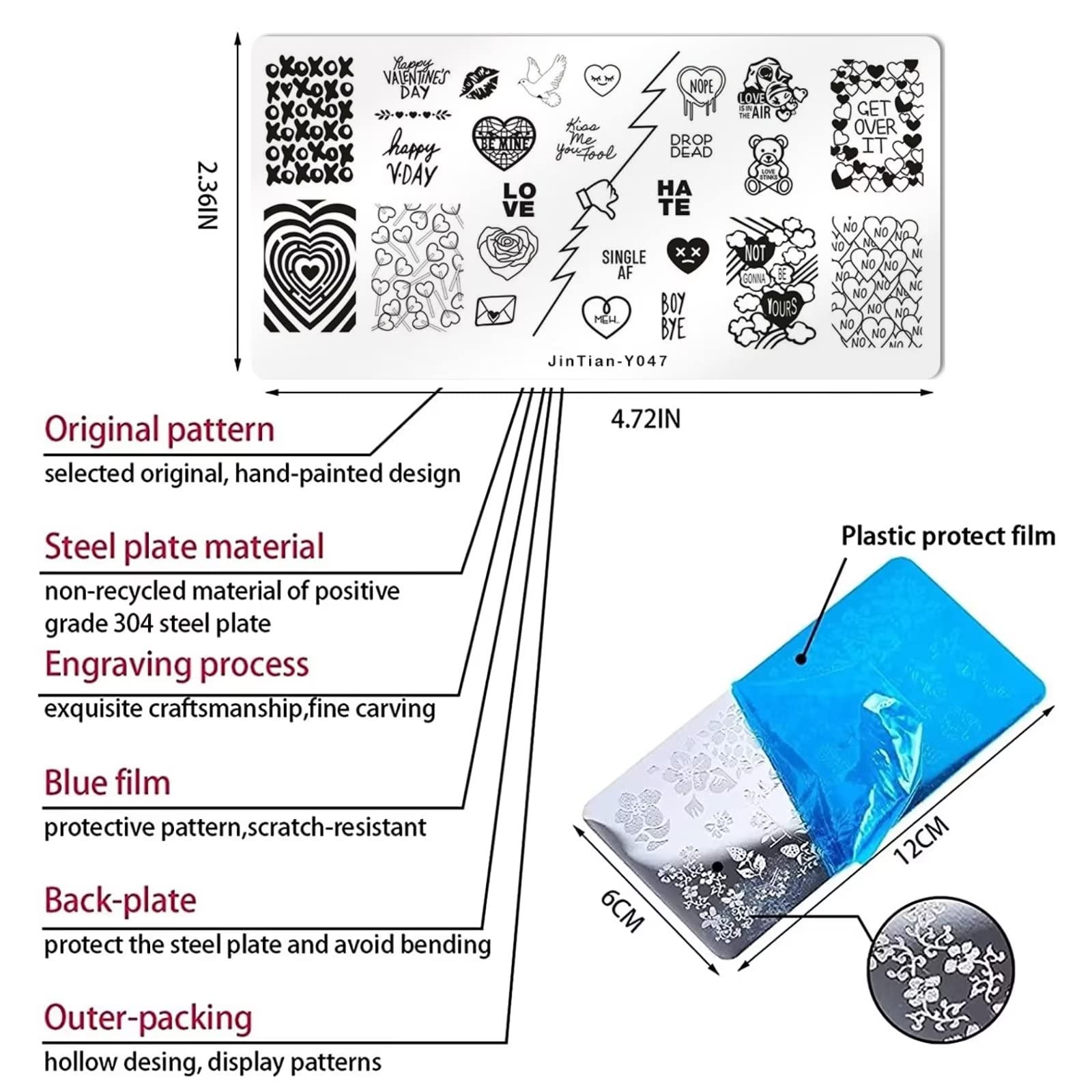 RUNRAYAY Love Style Nail Art Stamping Template, Heart Lip Word Bear Image Nail Plates Nail Supplies - Image 2