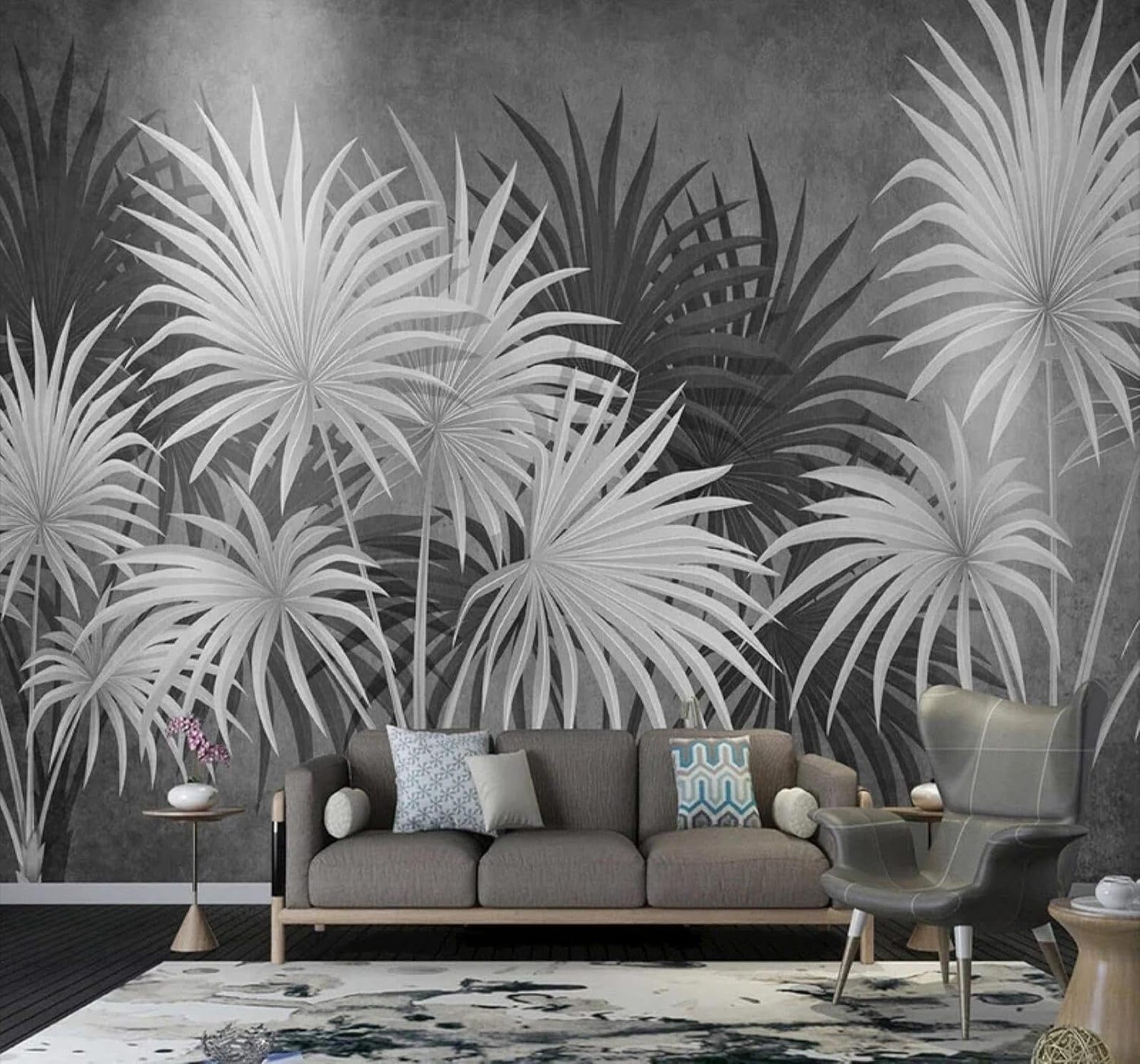 Xlming 350Cm×256Cm(B×H) Creative Three Dimensional Black And White Plants Leaves 3D Wallpaper Luxury Silk Study Dining Feature Sofa Grey Bedroom Living Room Tv Decorative Wall-350Cm×256Cm