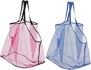 ibasenice 2pcs Beach Bag Mesh Beach Tote Bath Toy Mesh Beach Bag Beach Net Bag Portable Seashell Bag Drawstring Mesh Beach Bag Travel Bag Storage Mesh Bag Toy Travel Bag Blue Child